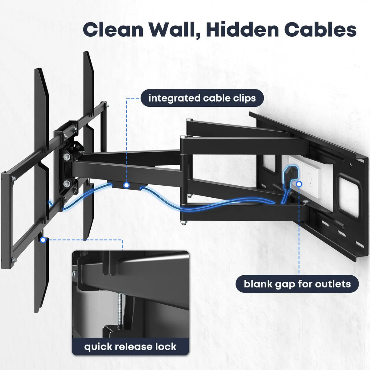 60-120" Heavy-Duty Full Motion TV Wall Mount, Supports up to 264 lbs, Swivel, Tilt & Level Adjustment, Post-Install Angle Tuning, 27.56" Extension, Preassembled for 16/18" Studs, Max VESA 900x600mm PUTORSEN