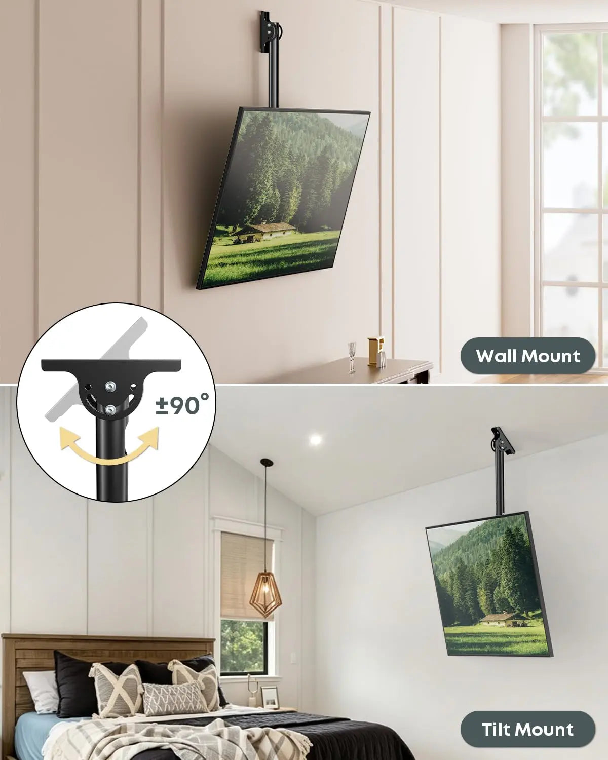 Ceiling TV Mount for 26"–65" Televisions, Full Motion Tilt & 360° Swivel, Heavy-Duty Construction, Height Adjustable, Max VESA 400x400mm, Supports Up to 99 lbs, Works for Flat & Sloped Ceilings, Black PUTORSEN