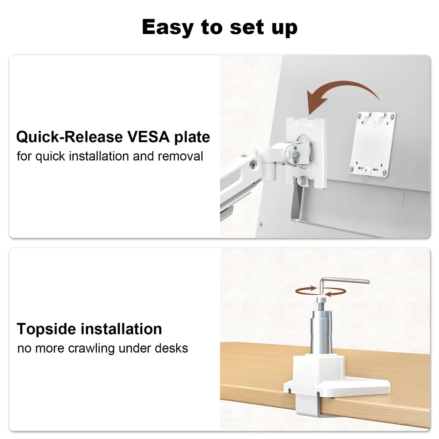 Dual Monitor-Arm Heavy-Duty for 17-49-inch Screens - Vertical Stacked Dual Monitor Mount Stand for Ultrawide Screens up to 44lbs, Aluminum,Full Motion, VESA 75/100 mm, White PUTORSEN