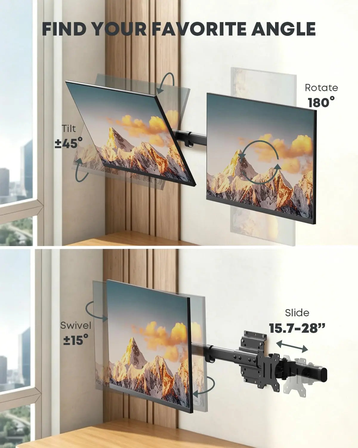Dual Monitor Wall Mount, Fits 13-27" Screens, Single to Double Bracket Adapter, Ultra-Slim Wall Gap, Horizontal Mounting, 22 lbs Per Arm Max, VESA 75x75/100x100mm, Black PUTORSEN