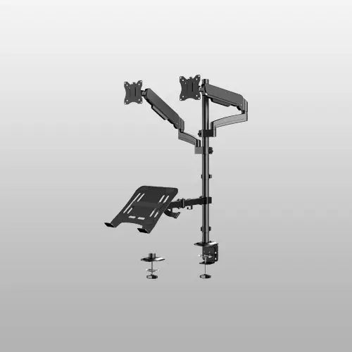 Dual Monitor & Laptop Desk Mount with Gas Spring, Fits 17-32" Screens, Full Motion, Extra Long Pole, 19.8 lbs Per Arm, C-Clamp & Grommet Base, VESA 75/100mm, Black PUTORSEN