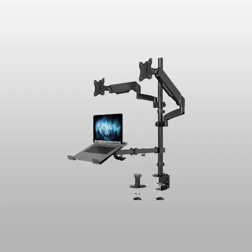 Dual Monitor & Laptop Desk Mount, Fits 32" Monitors & 10-17" Laptops, 19.8 lbs Per Arm, Extra Long Pole, Full Motion & Height Adjustable, C-Clamp Base PUTORSEN