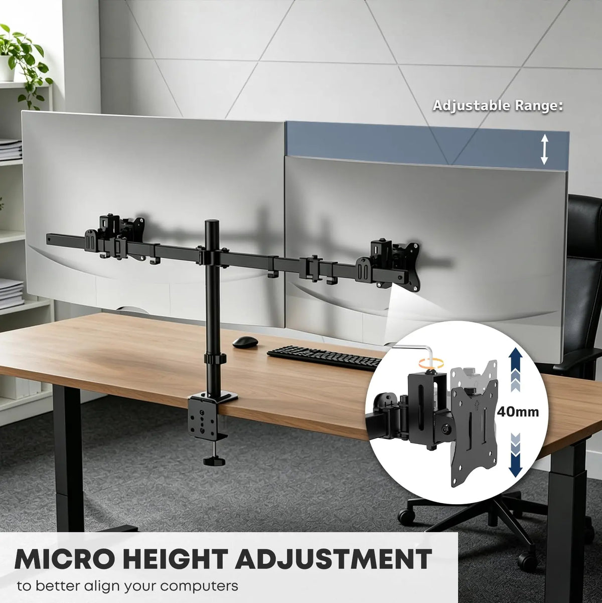 Dual Ultrawide Monitor Mount for 17"–40" Screens, Supports Up to 19.8 lbs Per Arm, Height Adjustable VESA Plate, Flush Wall Installation, Dual Ultrawide Monitor Arm with Clamp & Grommet Desk Base PUTORSEN