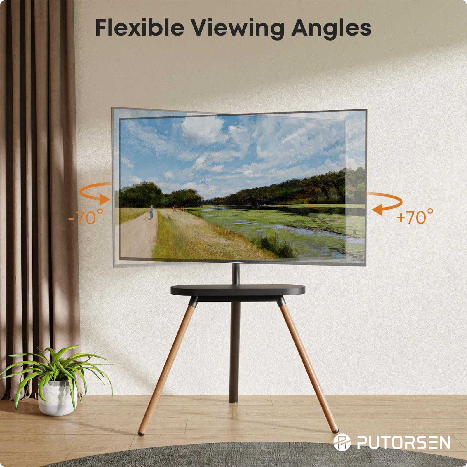 Easel TV Floor Stand for Most 45 to 65 Inch Screens with Tray PUTORSEN