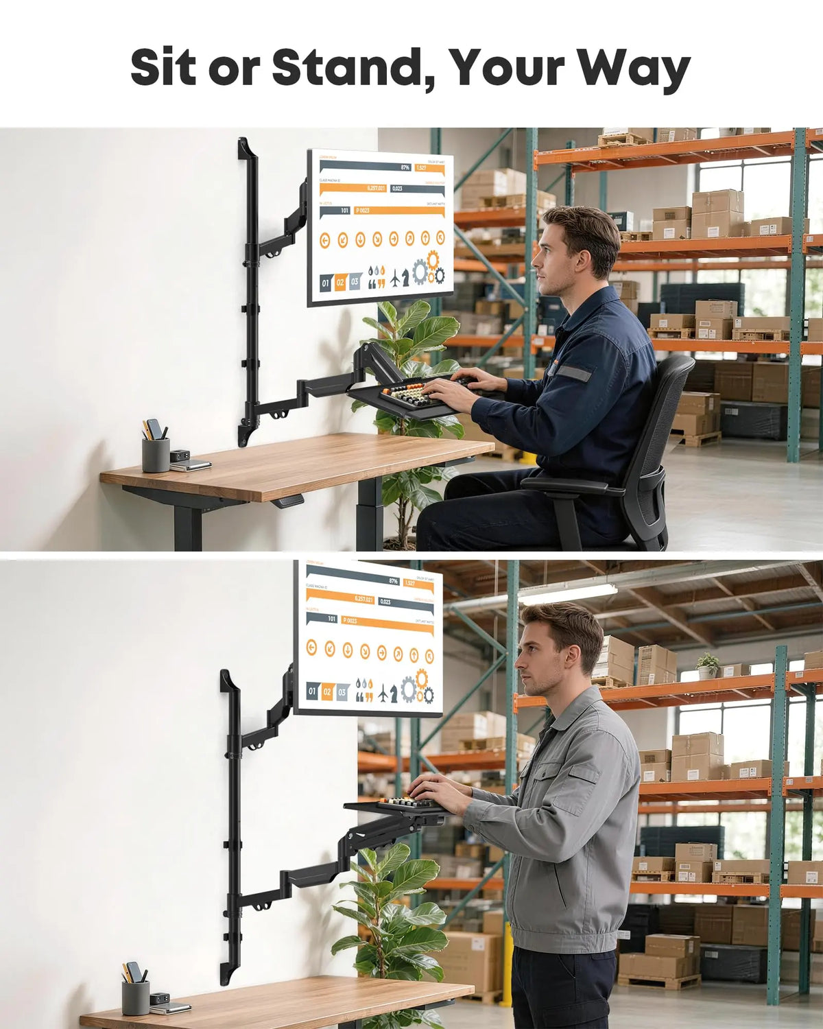 Extra Long Gas Spring Wall Mount with Keyboard Tray for 17-32 Inch Monitors, Full Motion & Height Adjustable, Holds up to 19.8 lbs, VESA 75x75/100x100 mm, Black PUTORSEN