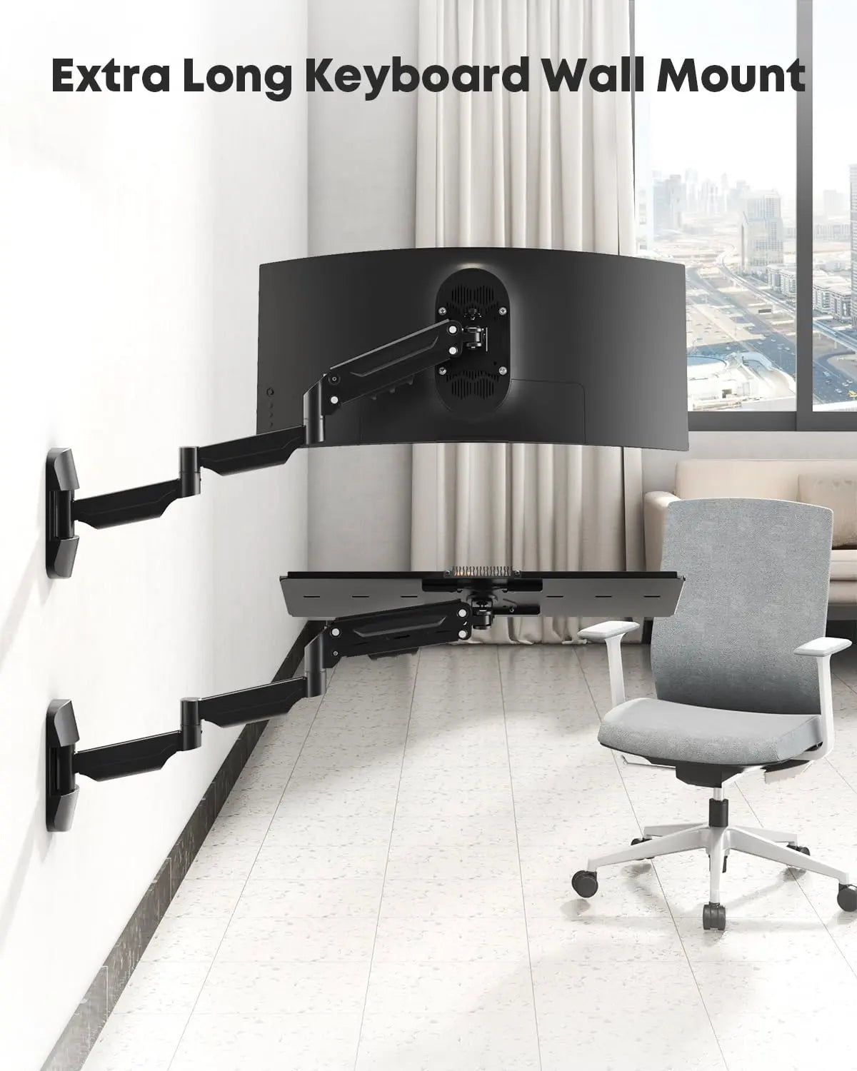 Extra Long Keyboard Wall Mount - 26 Inch Wall Mount Keyboard and Mouse Tray, Full Motion Typing Platform with Spring Arm, Holds up to 19.8 lbs PUTORSEN