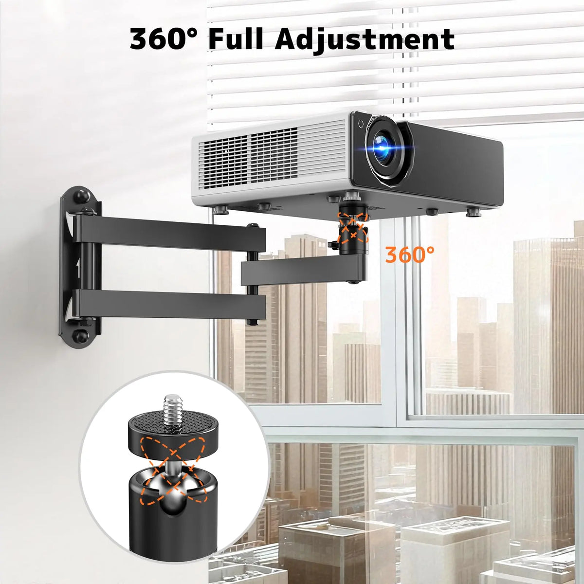 Foldable Projector Wall Mount | Compatible with 1/4", M4 & M6 Screws, 360° Rotatable Full-Motion Space-Saving Arm, Heavy-Duty Support for Most Projectors up to 11 lbs, Universal Wall Bracket for Home Theater & Office PUTORSEN
