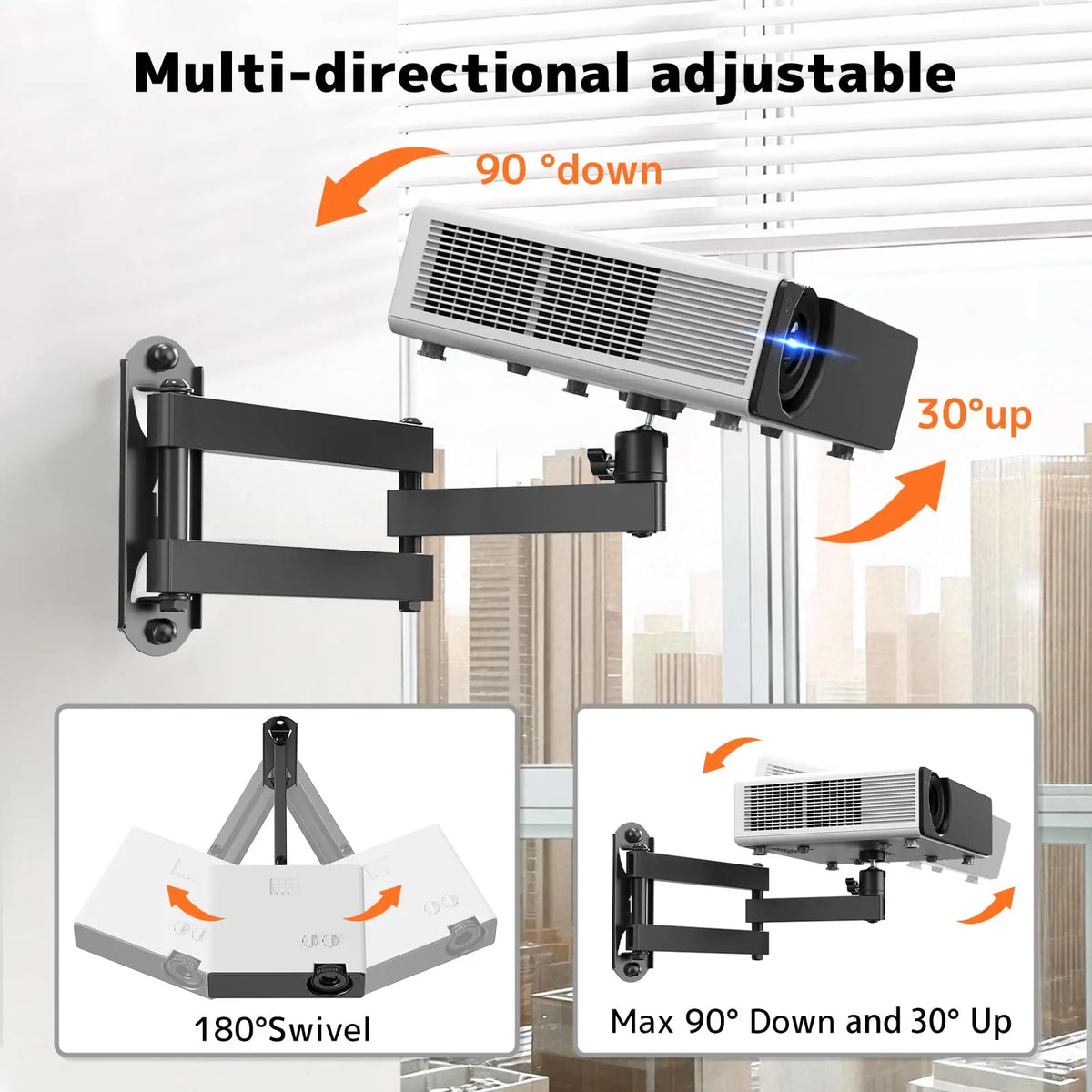 Foldable Projector Wall Mount | Compatible with 1/4", M4 & M6 Screws, 360° Rotatable Full-Motion Space-Saving Arm, Heavy-Duty Support for Most Projectors up to 11 lbs, Universal Wall Bracket for Home Theater & Office PUTORSEN