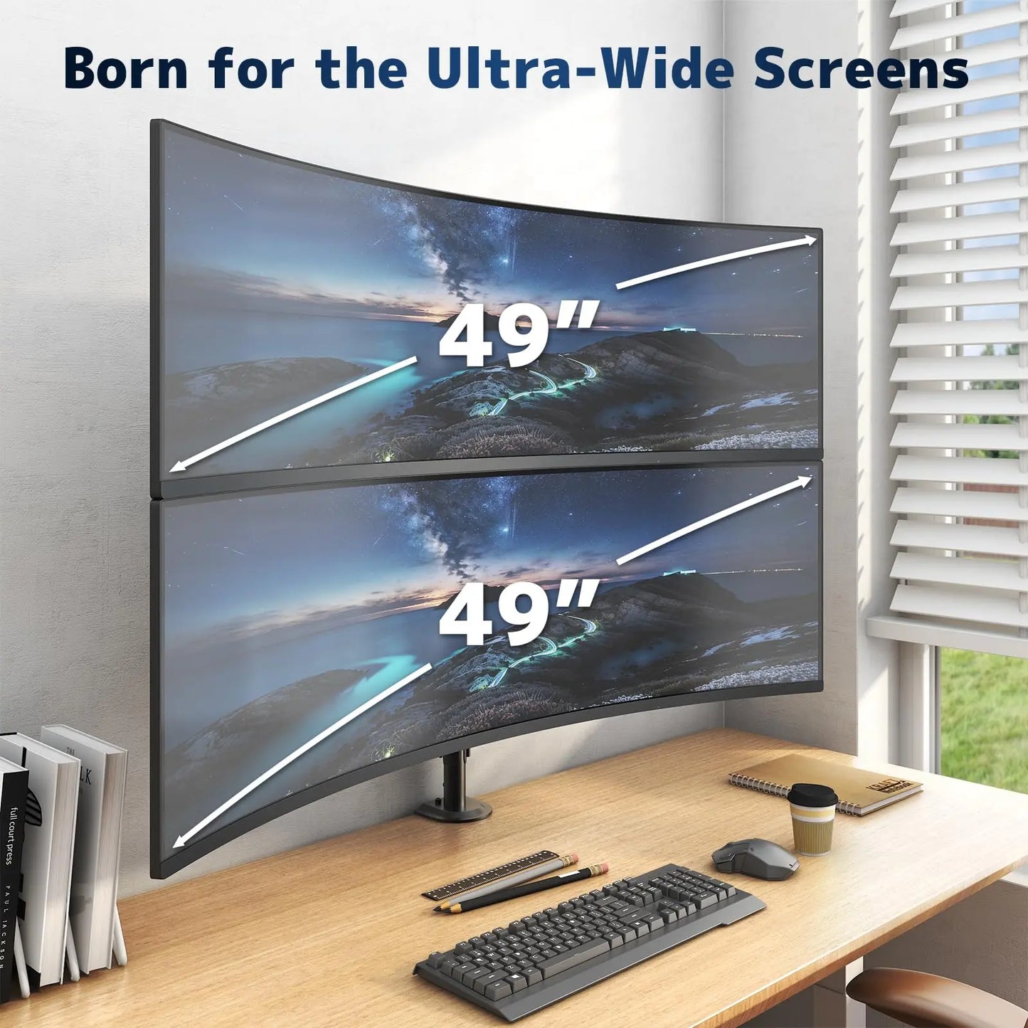 Heavy Duty Dual Monitor-Arm for 17-49'' - Double Vertically Stacked Monitor Mount, Extra Tall Ultrawide Desk Stand Holds up to 44 lbs per Screen PUTORSEN