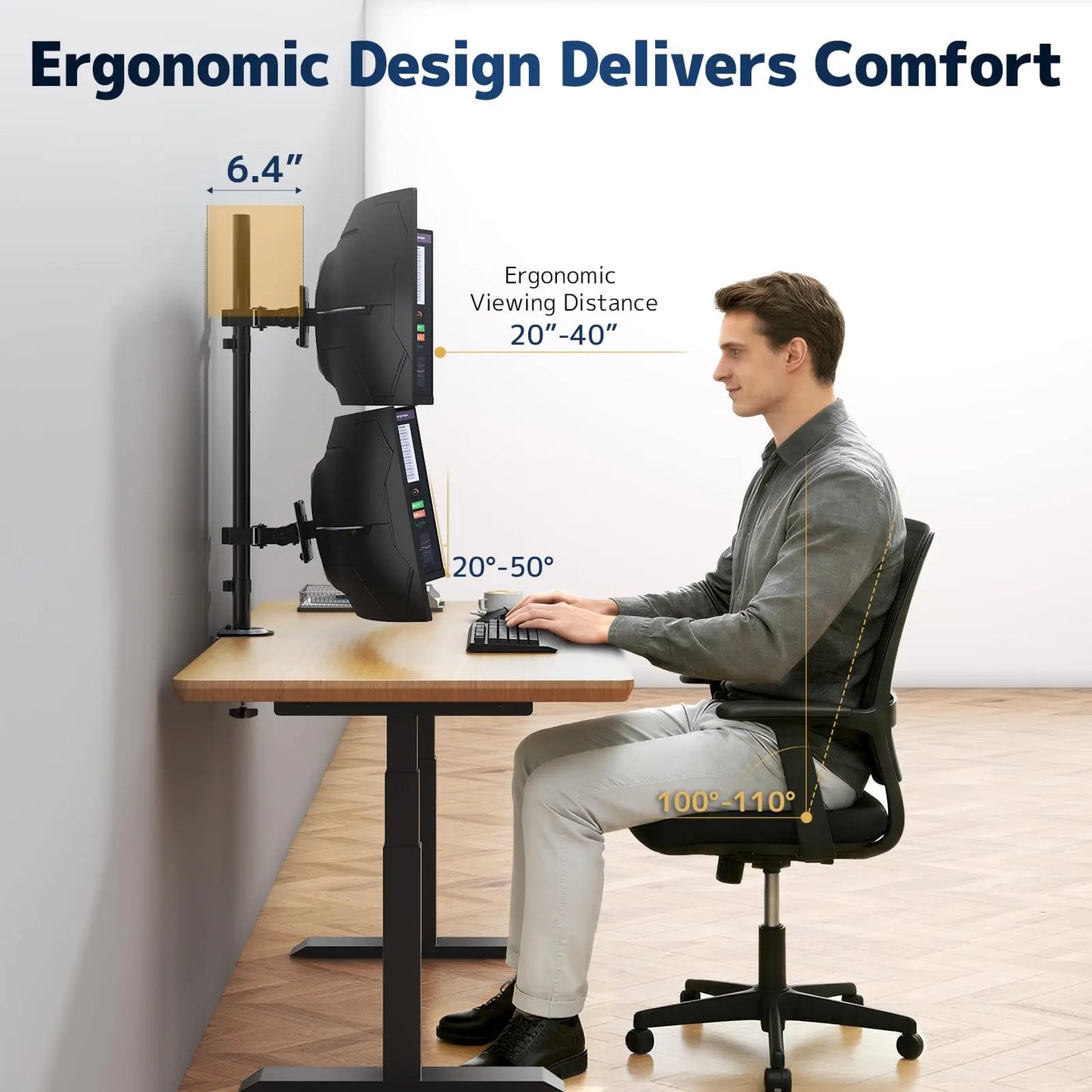 Heavy Duty Dual Monitor-Arm for 17-49'' - Double Vertically Stacked Monitor Mount, Extra Tall Ultrawide Desk Stand Holds up to 44 lbs per Screen PUTORSEN
