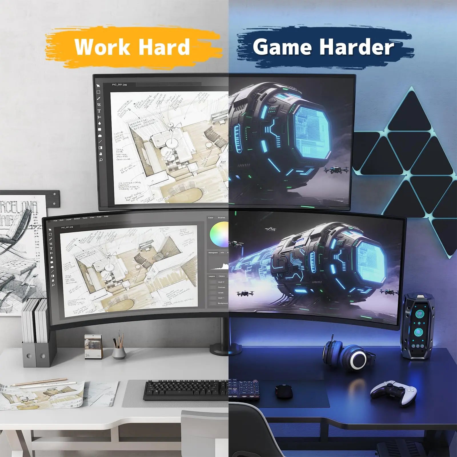 Heavy Duty Dual Monitor-Arm for 17-49'' - Double Vertically Stacked Monitor Mount, Extra Tall Ultrawide Desk Stand Holds up to 44 lbs per Screen PUTORSEN
