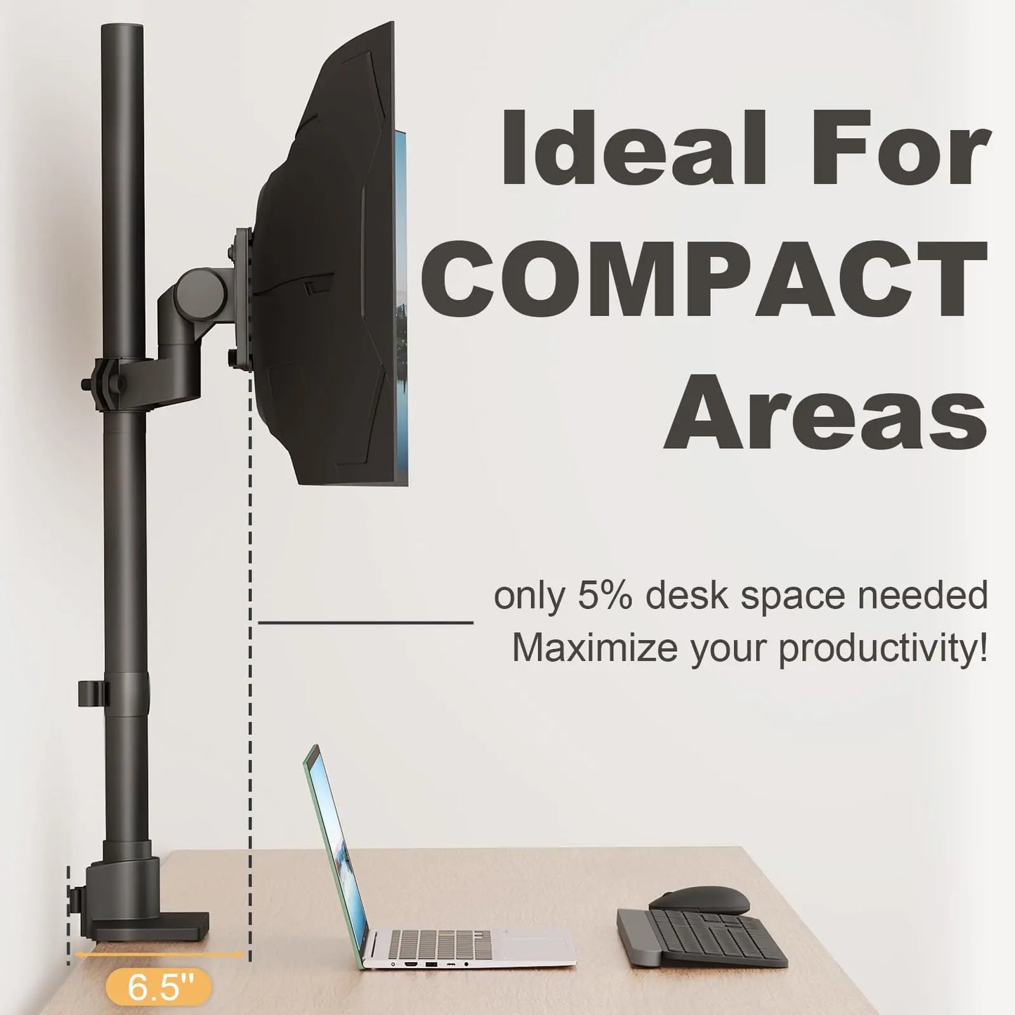 Heavy Duty Monitor-Arm Ultrawide for 24-57’’ , Extra Tall Aluminum Single Monitor Mount Holds up to 59.4 lbs,  Black PUTORSEN