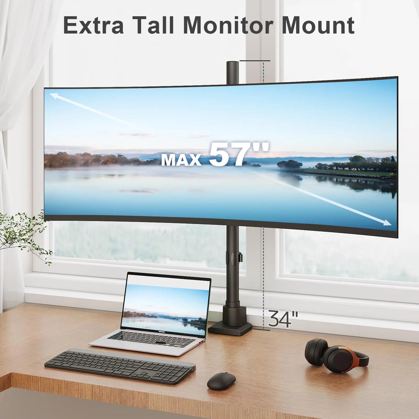 Heavy Duty Monitor-Arm Ultrawide for 24-57’’ , Extra Tall Aluminum Single Monitor Mount Holds up to 59.4 lbs,  Black PUTORSEN