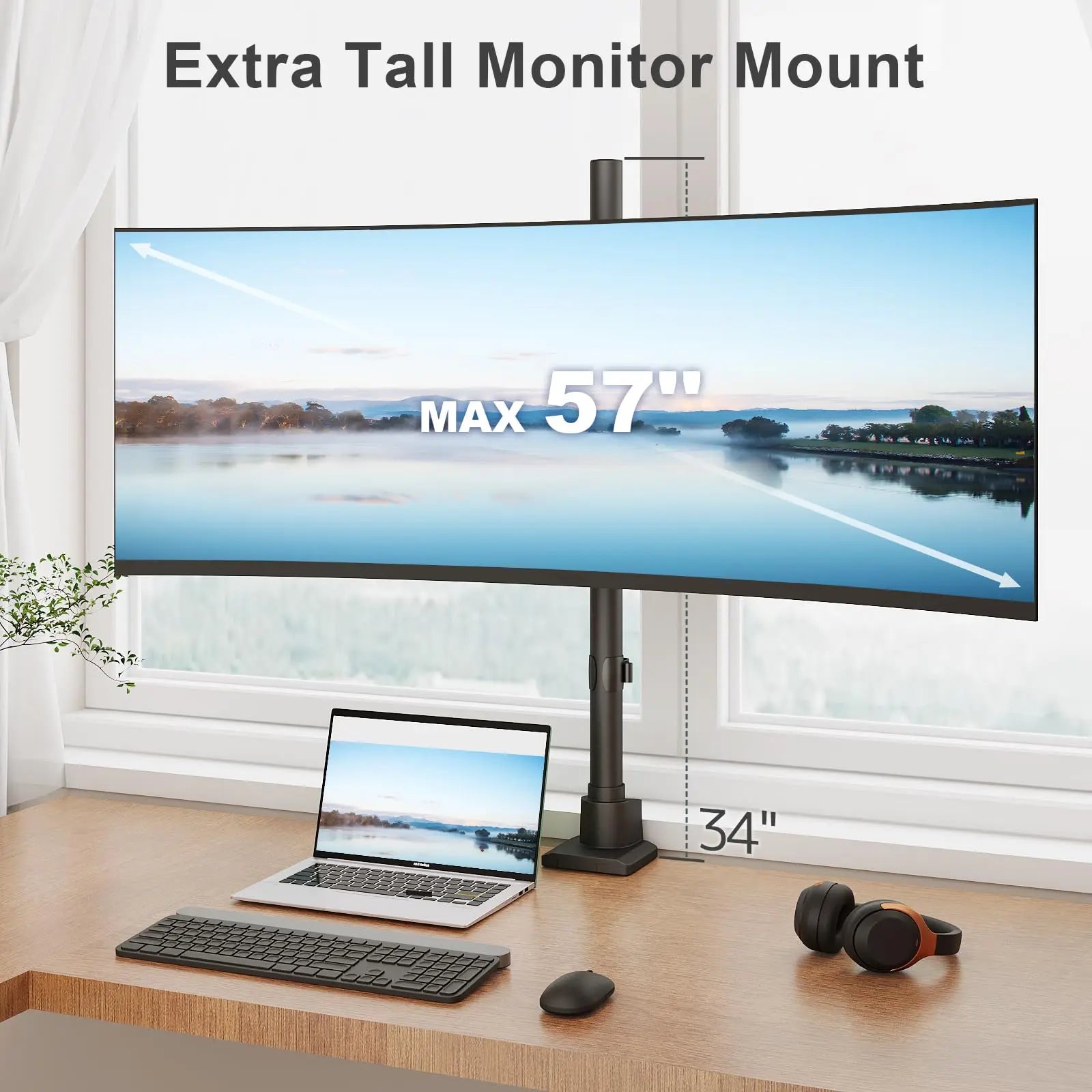 Heavy Duty Monitor-Arm Ultrawide for 24-57’’ , Extra Tall Aluminum Single Monitor Mount Holds up to 59.4 lbs,  Black PUTORSEN