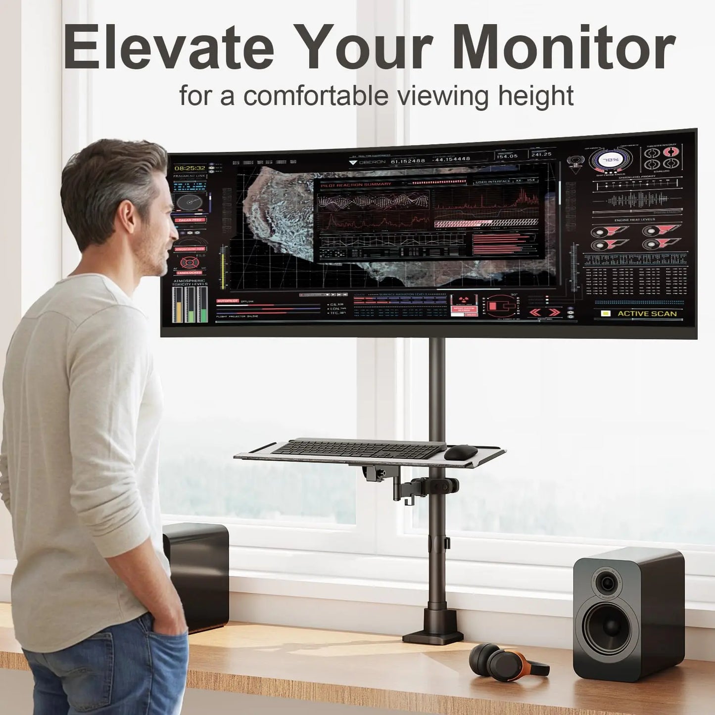 Heavy Duty Monitor-Arm Ultrawide for 24-57’’ , Extra Tall Aluminum Single Monitor Mount Holds up to 59.4 lbs,  Black PUTORSEN