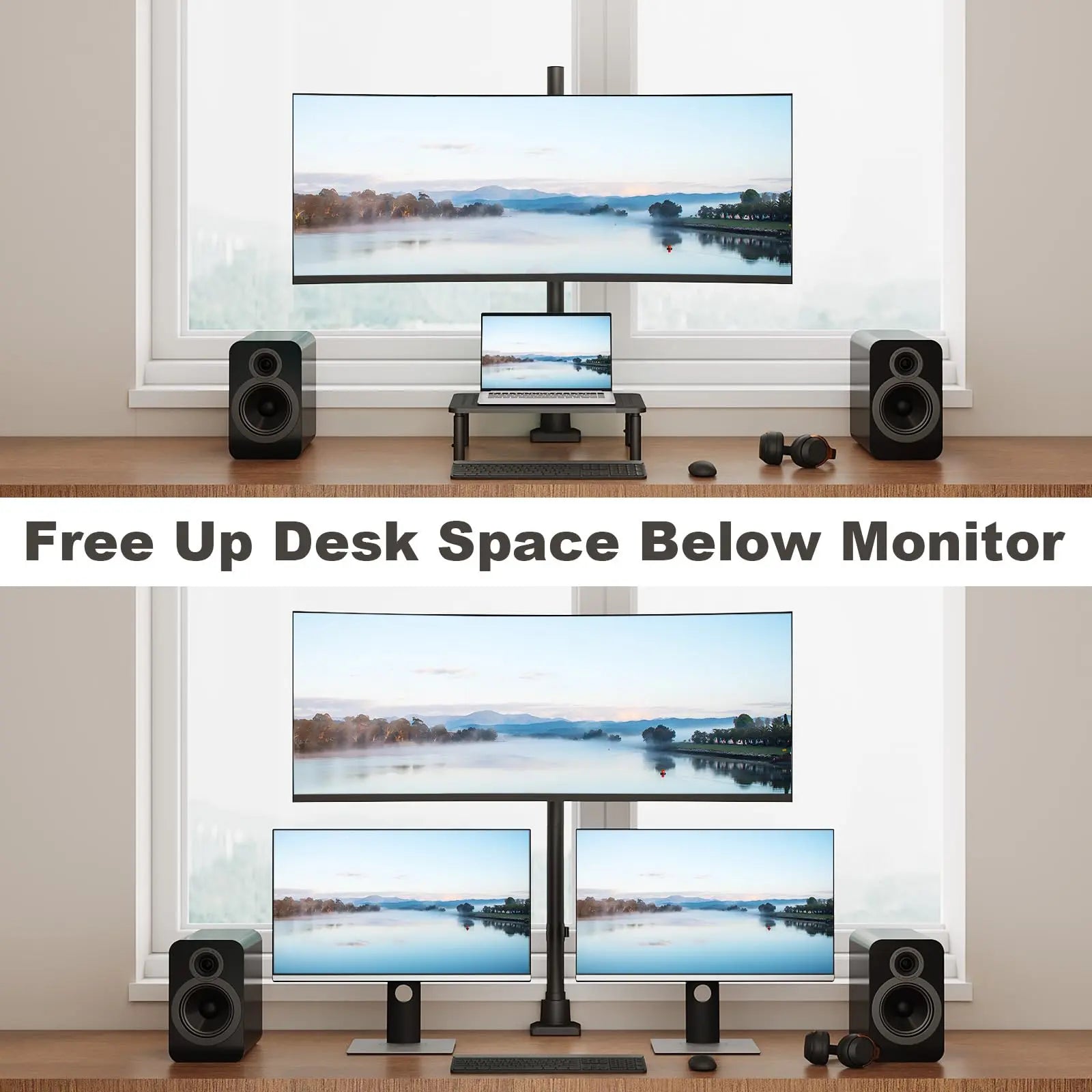 Heavy Duty Monitor-Arm Ultrawide for 24-57’’ , Extra Tall Aluminum Single Monitor Mount Holds up to 59.4 lbs,  Black PUTORSEN