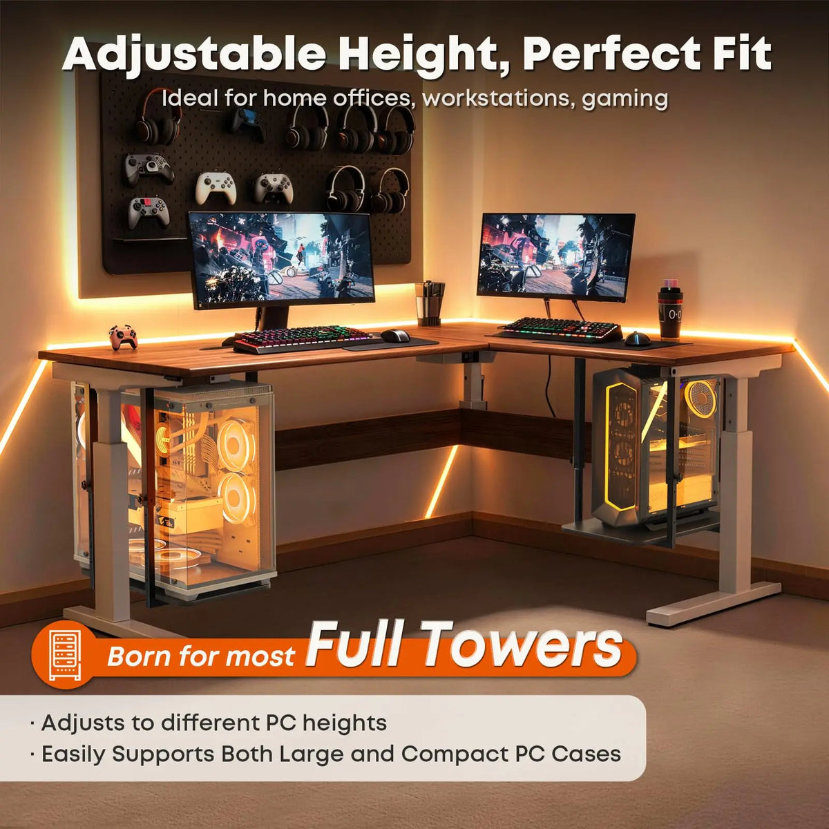 Heavy-Duty Under-Desk PC Bracket for Full Tower Computer Cases, Supports up to 66 lbs Max Compatible Case Dimensions: 13.4” W × 25.6” H, Height Adjustable, Solid Wood Base (23.6'' × 13.8'') PUTORSEN