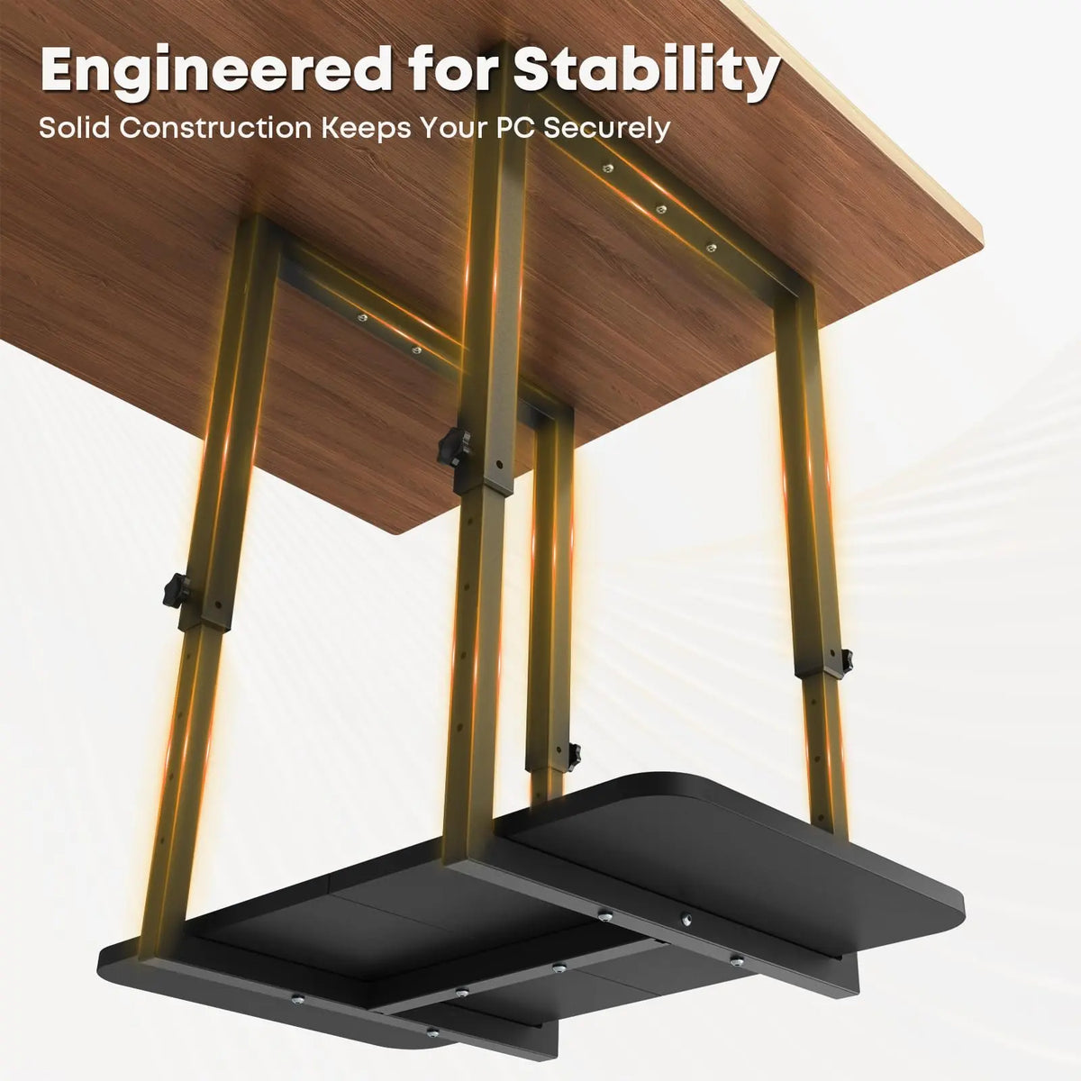 Heavy-Duty Under-Desk PC Bracket for Full Tower Computer Cases, Supports up to 66 lbs Max Compatible Case Dimensions: 13.4” W × 25.6” H, Height Adjustable, Solid Wood Base (23.6'' × 13.8'') PUTORSEN