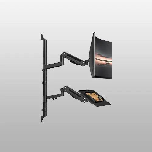 Heavy-Duty Wall Mount Monitor Arm w/ Keyboard Tray, 17-49", Gas Spring Full Motion, 44 lbs Capacity, Height Adjustable Sit Stand, VESA 75x75/100x100mm, Black PUTORSEN