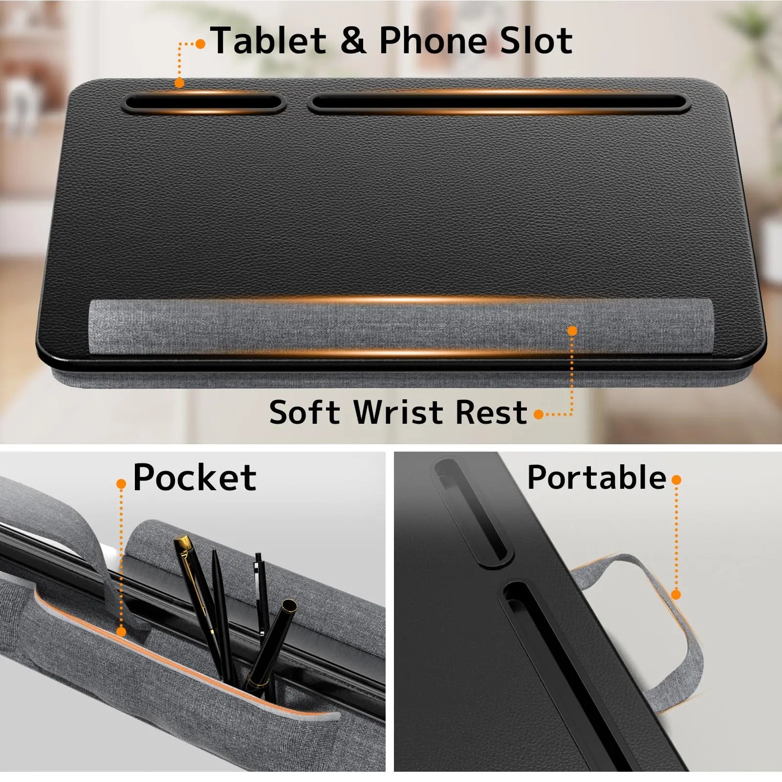 Laptopkissen für Bett - Laptopunterlage mit Handgelenkauflage und Telefonhalter für max. 17,3 Zoll Notebook, Laptop Kissen Lapdesk für Homeoffice, Lernen und Entspannung PUTORSEN