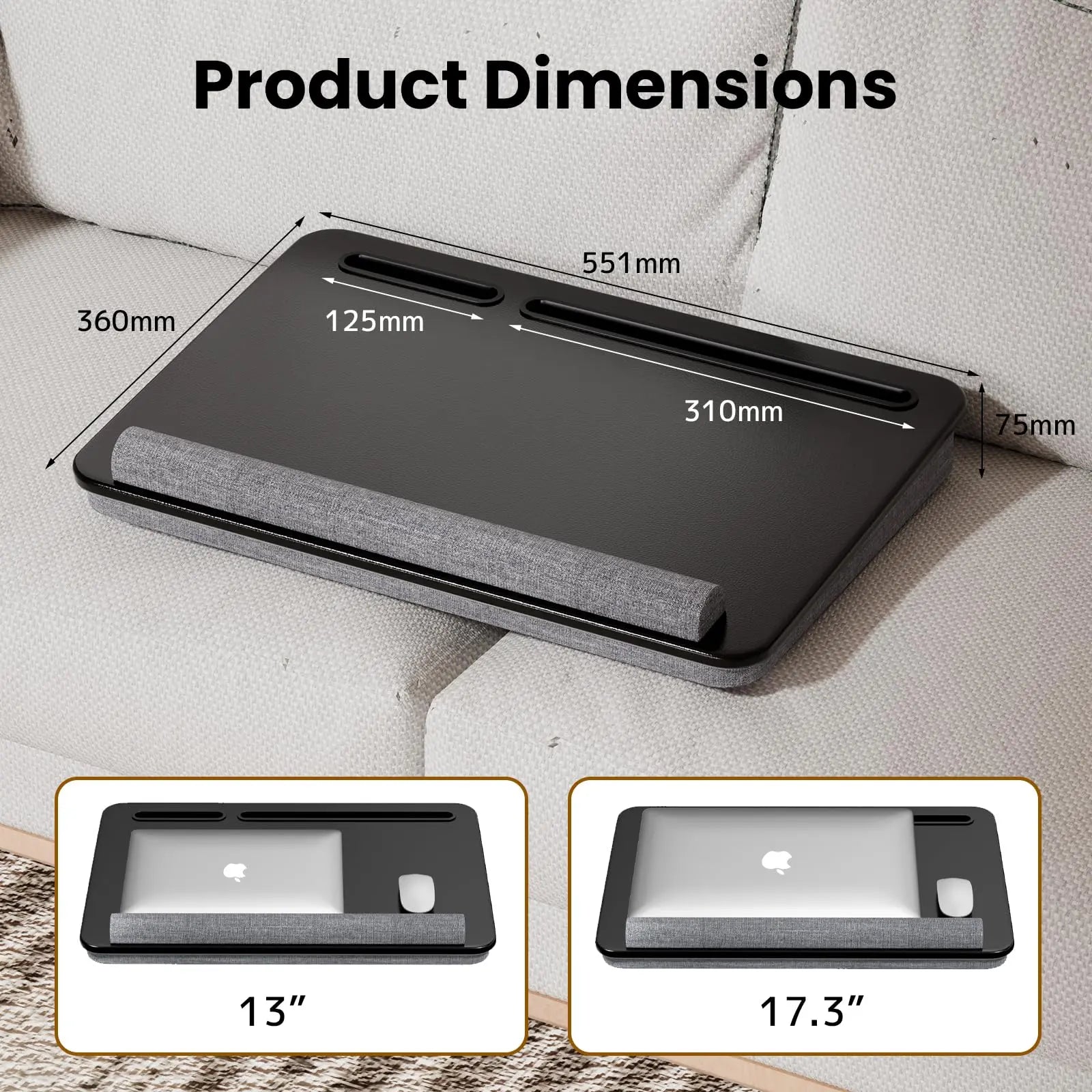 Laptopkissen für Bett - Laptopunterlage mit Handgelenkauflage und Telefonhalter für max. 17,3 Zoll Notebook, Laptop Kissen Lapdesk für Homeoffice, Lernen und Entspannung PUTORSEN