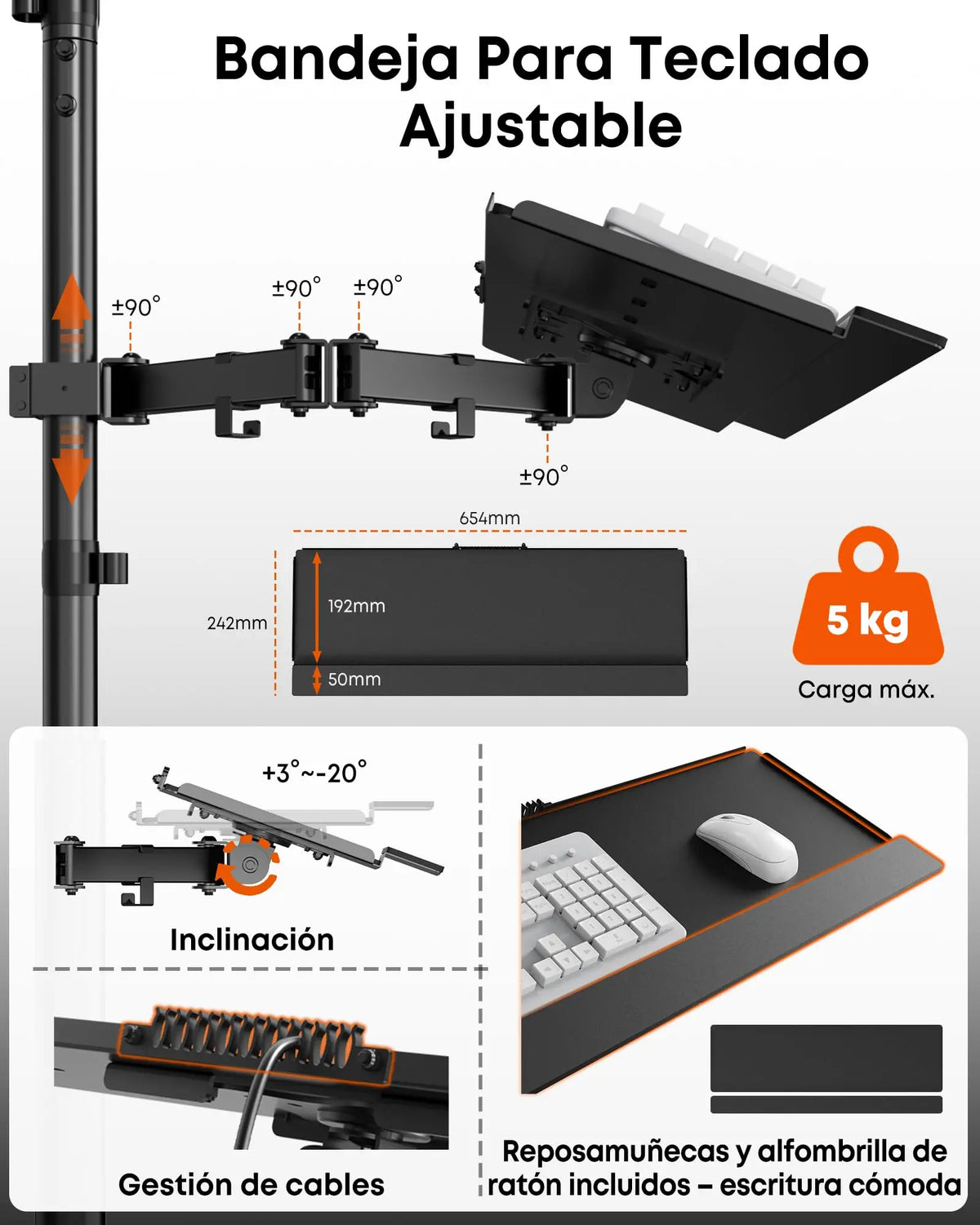Mobile Computer Cart with Monitor Mount for 17''-32” Screens, Rolling Workstation, Adjustable CPU Holder, Full Keyboard Tray, Black PUTORSEN