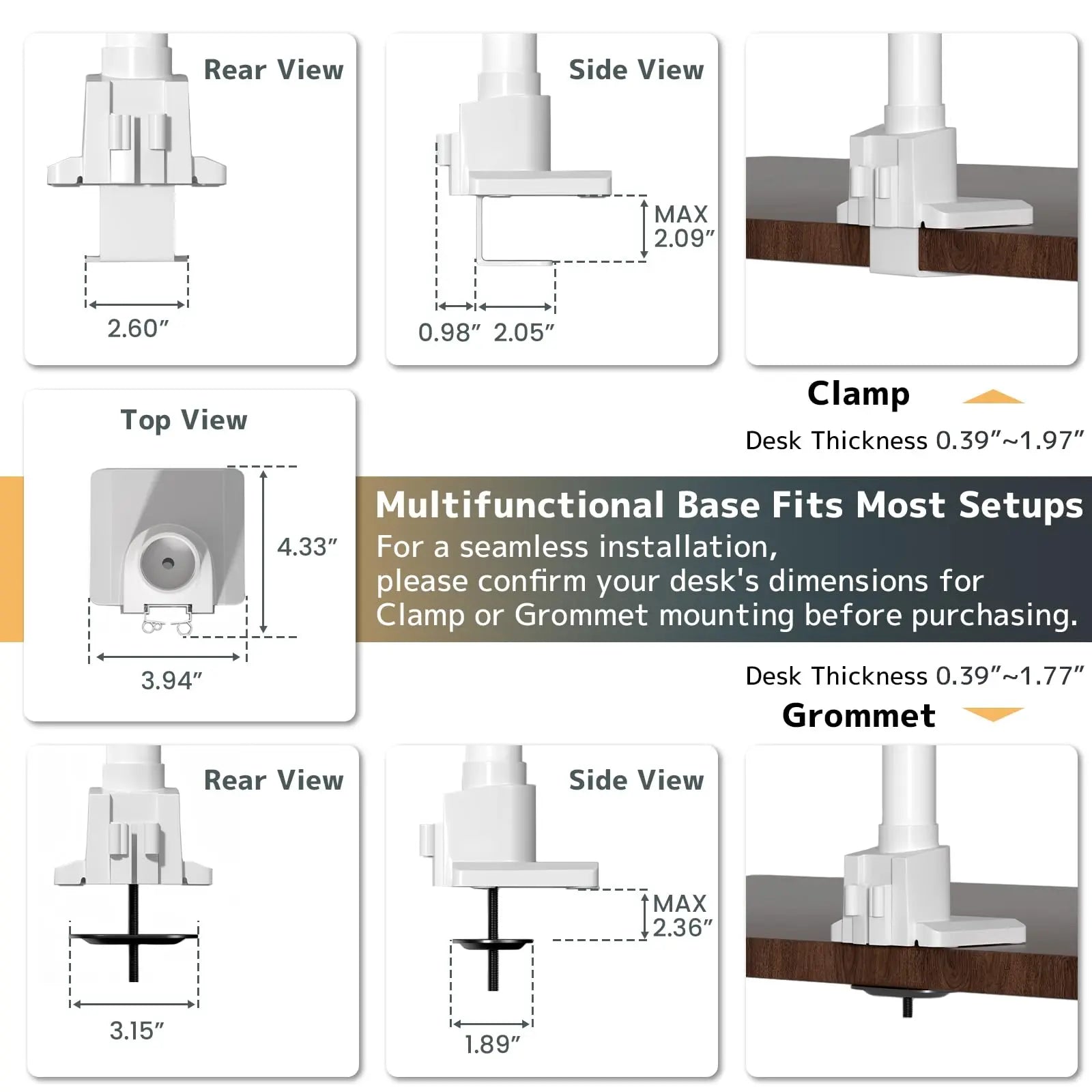 Monitor-Arm Ultrawide Heavy Duty for 24-57''，Aluminum Single Monitor Mount Holds up to 59.4lbs, White PUTORSEN