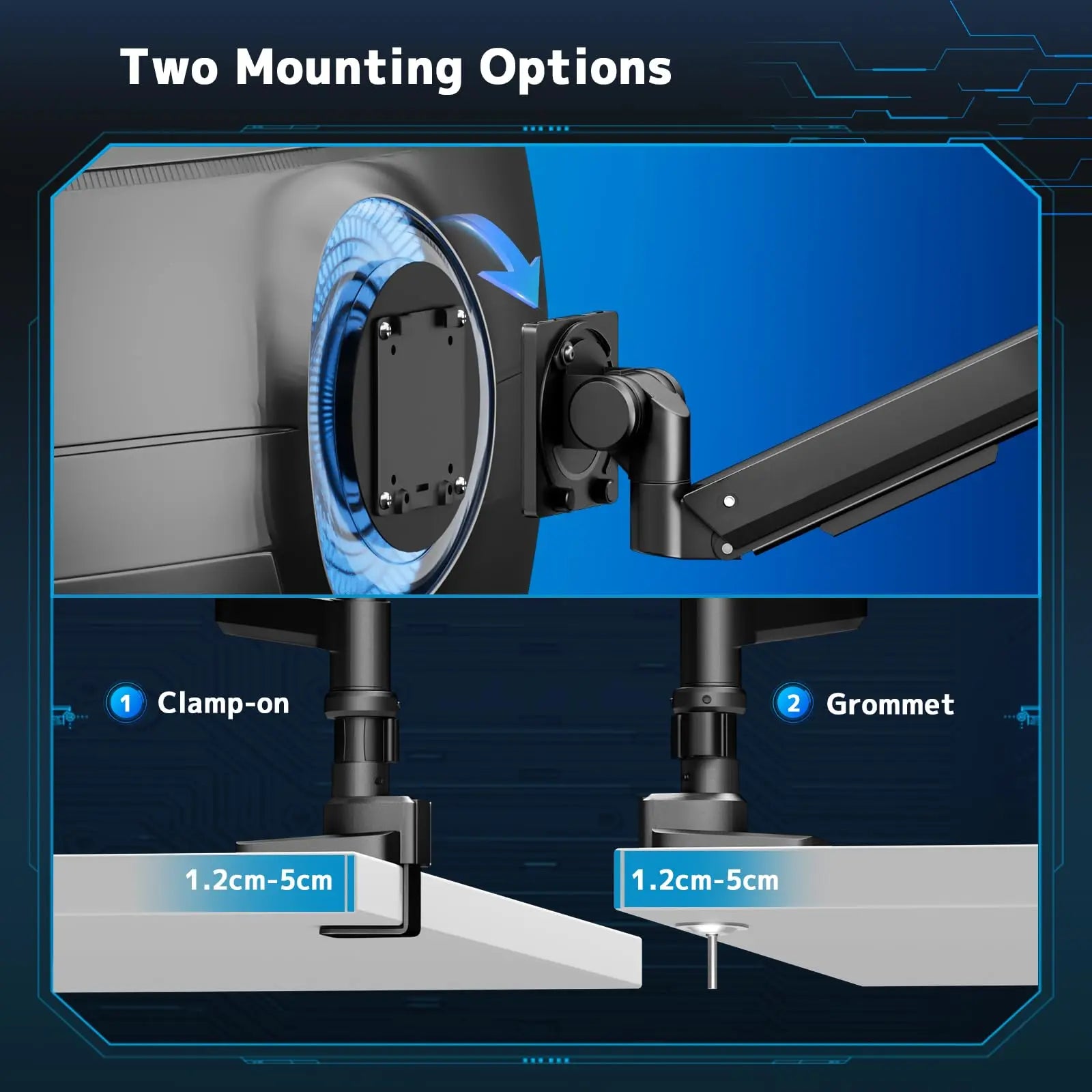 Monitor mount 1 monitors for 17-57 inch flat & curved screen, gas spring monitor desk mount height adjustable tiltable swivel, weight capacity 2-20 kg per arm , black PUTORSEN