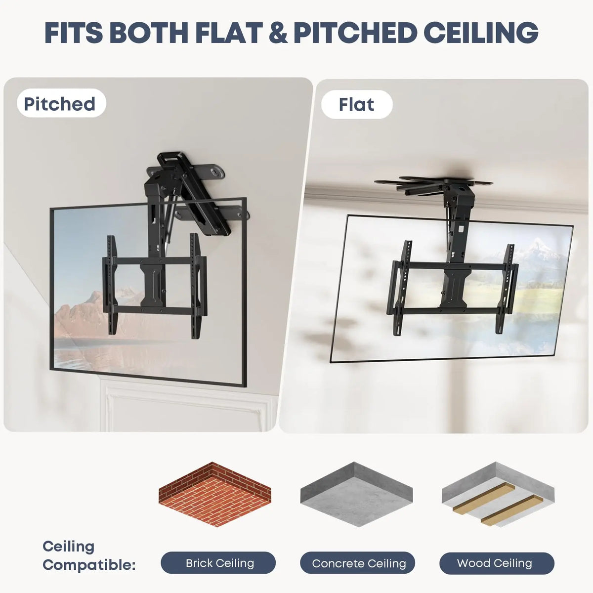 Motorised Flip Down Ceiling TV Bracket with Remote for 37-75'' TVs, Black Space Saving & Adjustable, Fits Flat/Pitched Roof, Electric TV Mount, Max VESA 600x400 mm, Max 45kg PUTORSEN