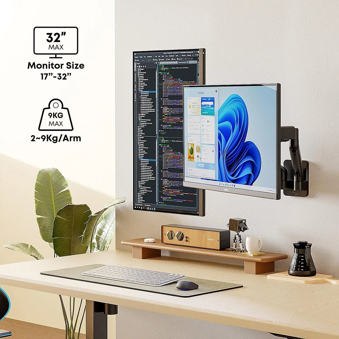 MounTeck Monitor Wall Mount 2 Monitors for 17-32 Inch Flat Curved Screens PUTORSEN
