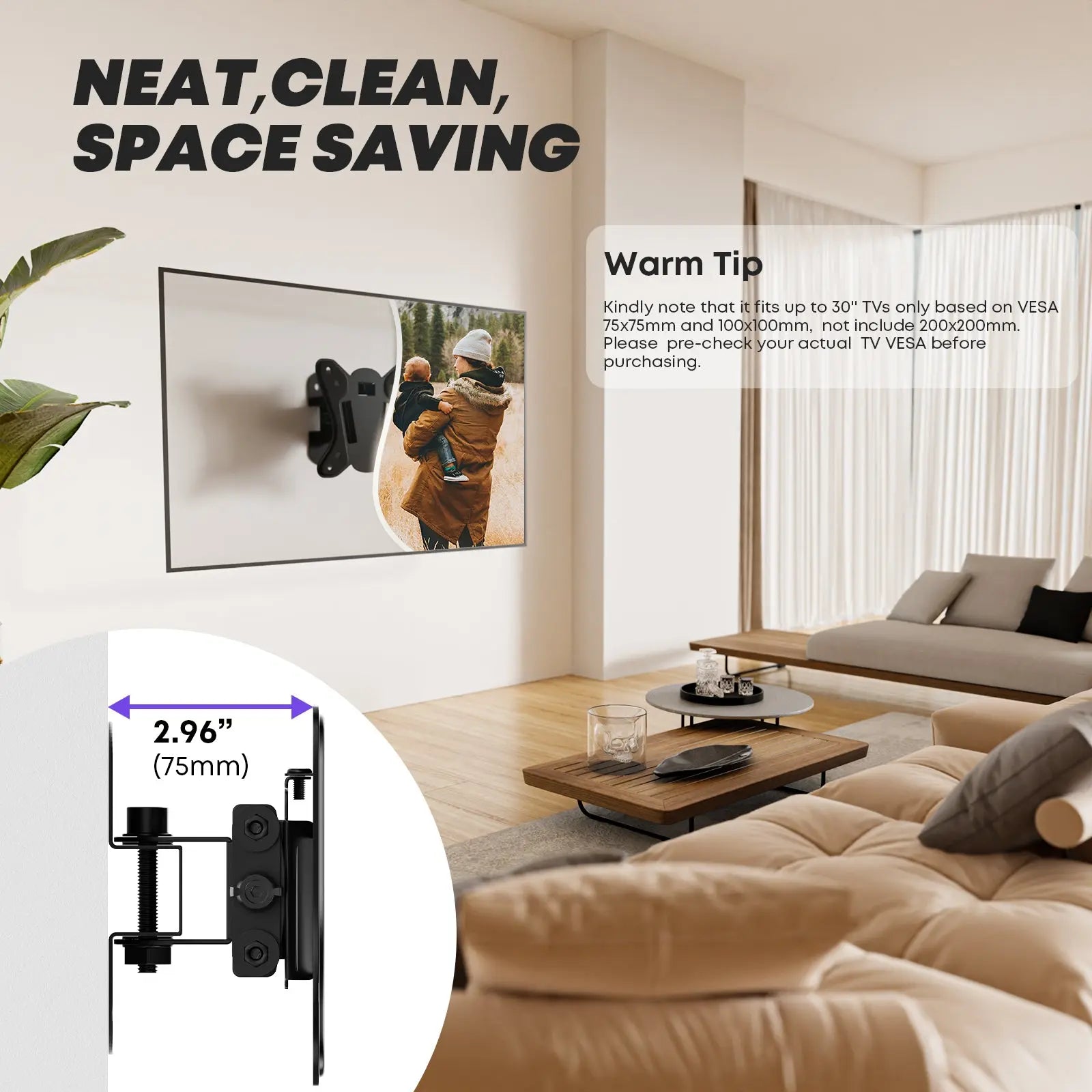 PUTORSEN 13-30 inch TV Wall Bracket, Tilt Swivel Wall TV bracket for LCD LED Screens & Monitors, TV Monitor Wall Mount, VESA 75x75/100x100mm PUTORSEN