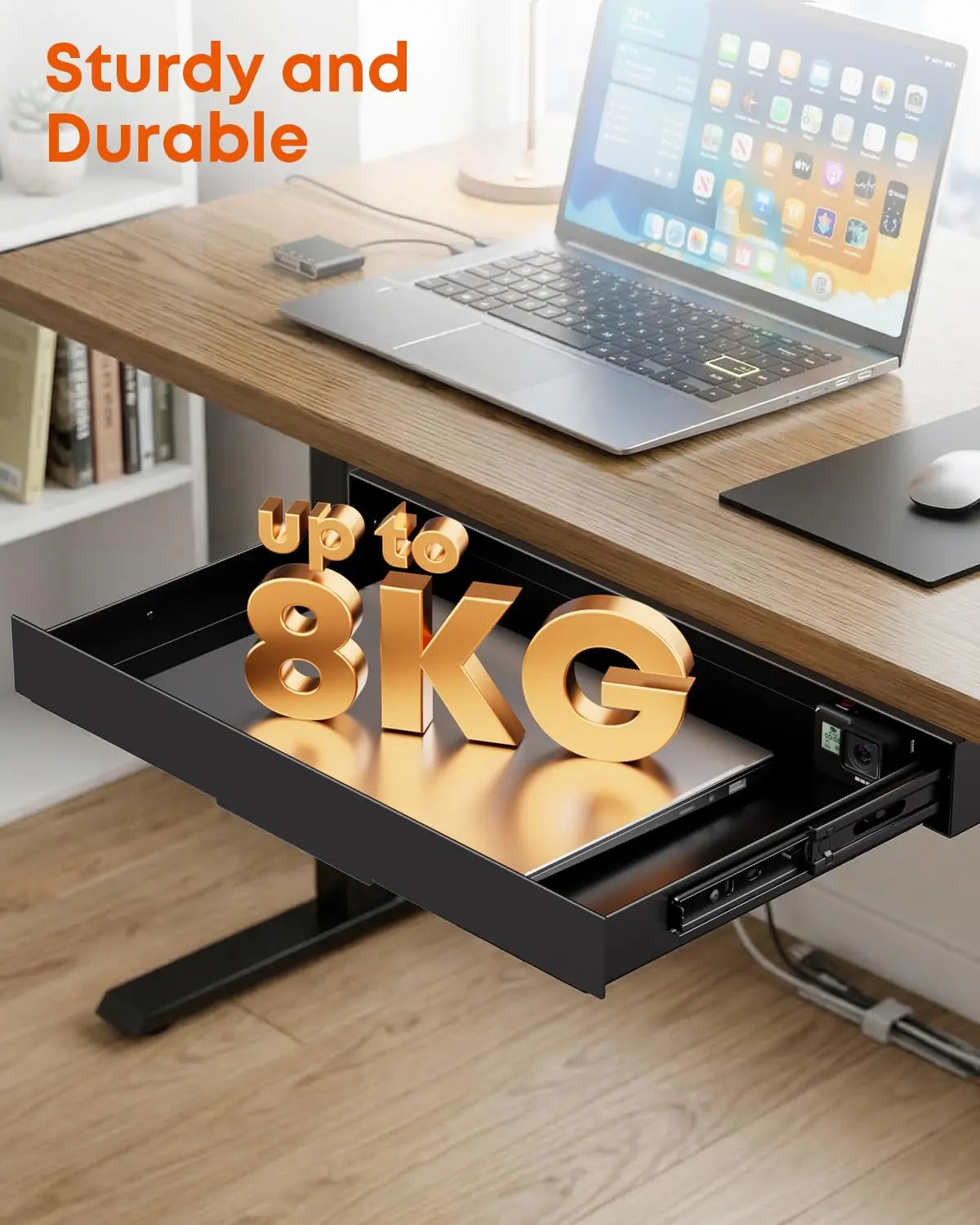 PUTORSEN 14.8" Under Desk Storage Drawer, Smooth Slide-Out Organizer for Standing Desk & Home Office, 17.6 lbs Max Load, Quiet Glide, Black PUTORSEN