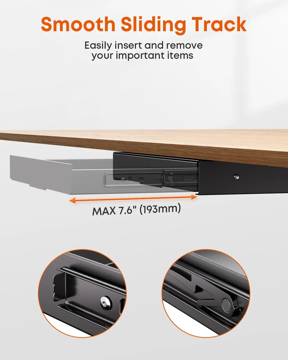 PUTORSEN 14.8" Under Desk Storage Drawer, Smooth Slide-Out Organizer for Standing Desk & Home Office, 17.6 lbs Max Load, Quiet Glide, Black PUTORSEN