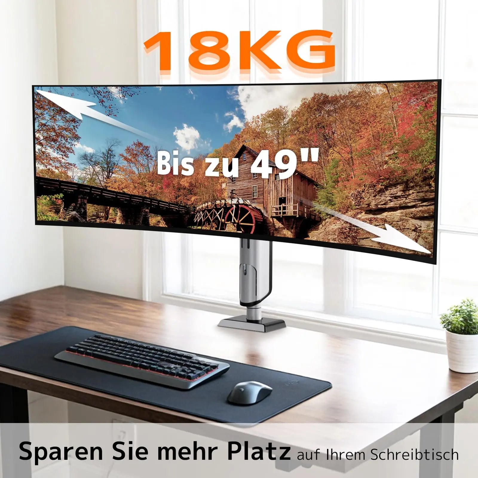PUTORSEN 17-49 Zoll Monitor Halterung, Einzelner Monitorarm Ständer Hält 2-18 kg, Mühelose Höhenverstellung mit Neigungen, Schwenken, Dreht PUTORSEN