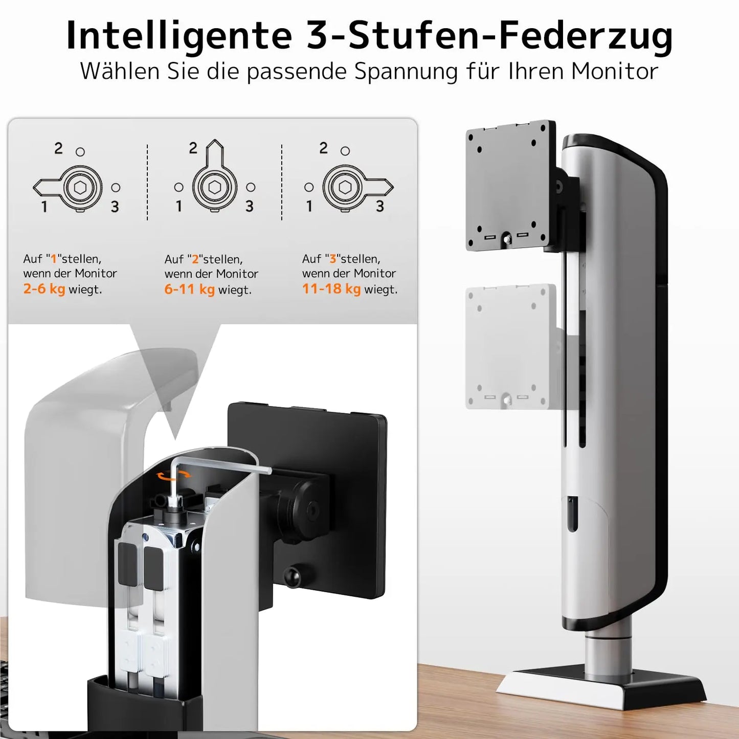 PUTORSEN 17-49 Zoll Monitor Halterung, Einzelner Monitorarm Ständer Hält 2-18 kg, Mühelose Höhenverstellung mit Neigungen, Schwenken, Dreht PUTORSEN