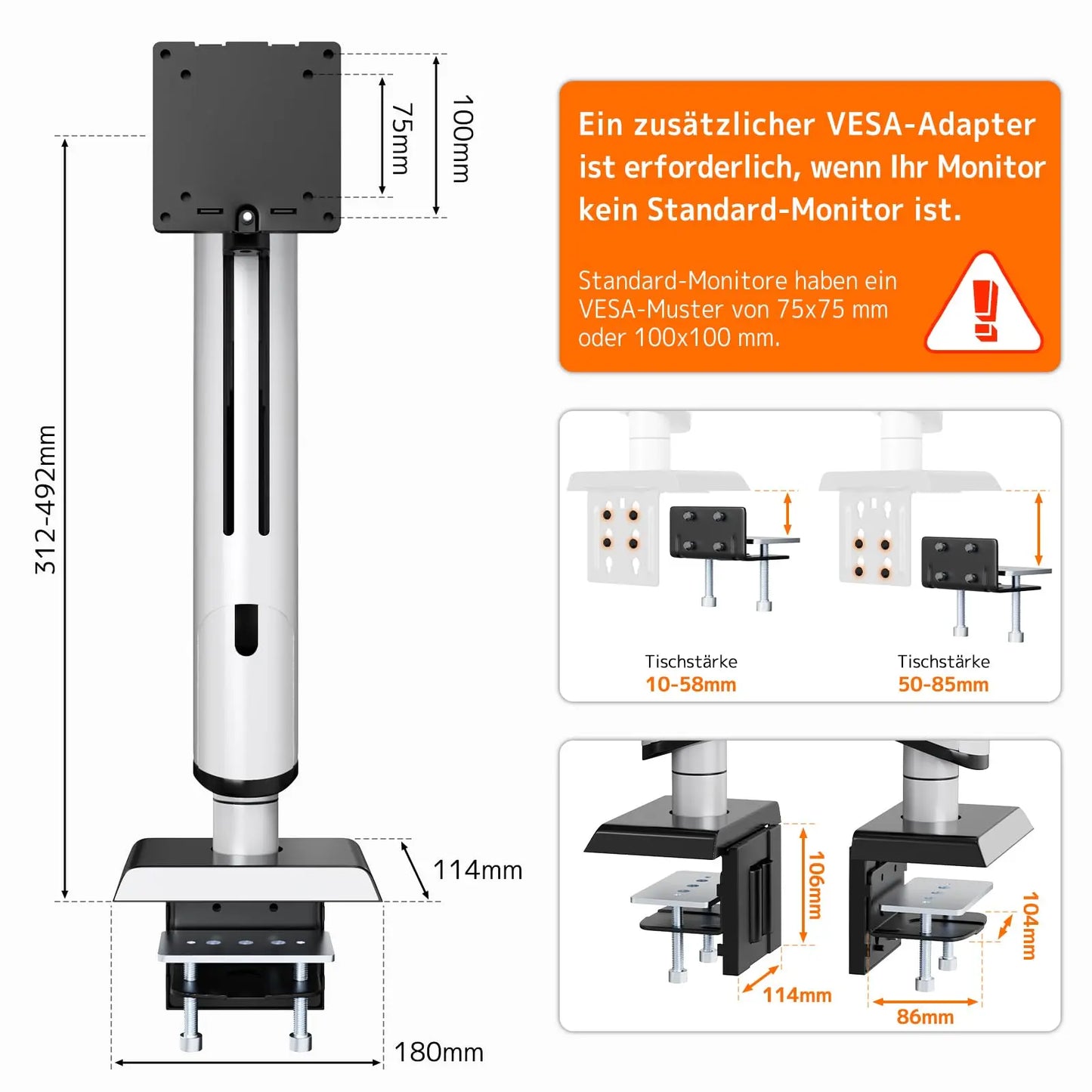 PUTORSEN 17-49 Zoll Monitor Halterung, Einzelner Monitorarm Ständer Hält 2-18 kg, Mühelose Höhenverstellung mit Neigungen, Schwenken, Dreht PUTORSEN