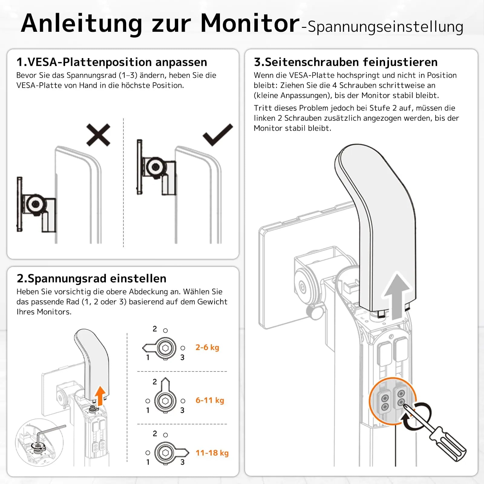 PUTORSEN 17-49 Zoll Monitor Halterung, Einzelner Monitorarm Ständer Hält 2-18 kg, Mühelose Höhenverstellung mit Neigungen, Schwenken, Dreht PUTORSEN