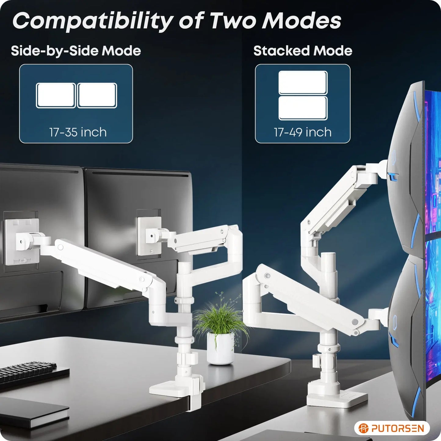 PUTORSEN 17-49 inch Premium Aluminum Heavy Duty Dual Monitor Arm for Ultrawide Screens PUTORSEN