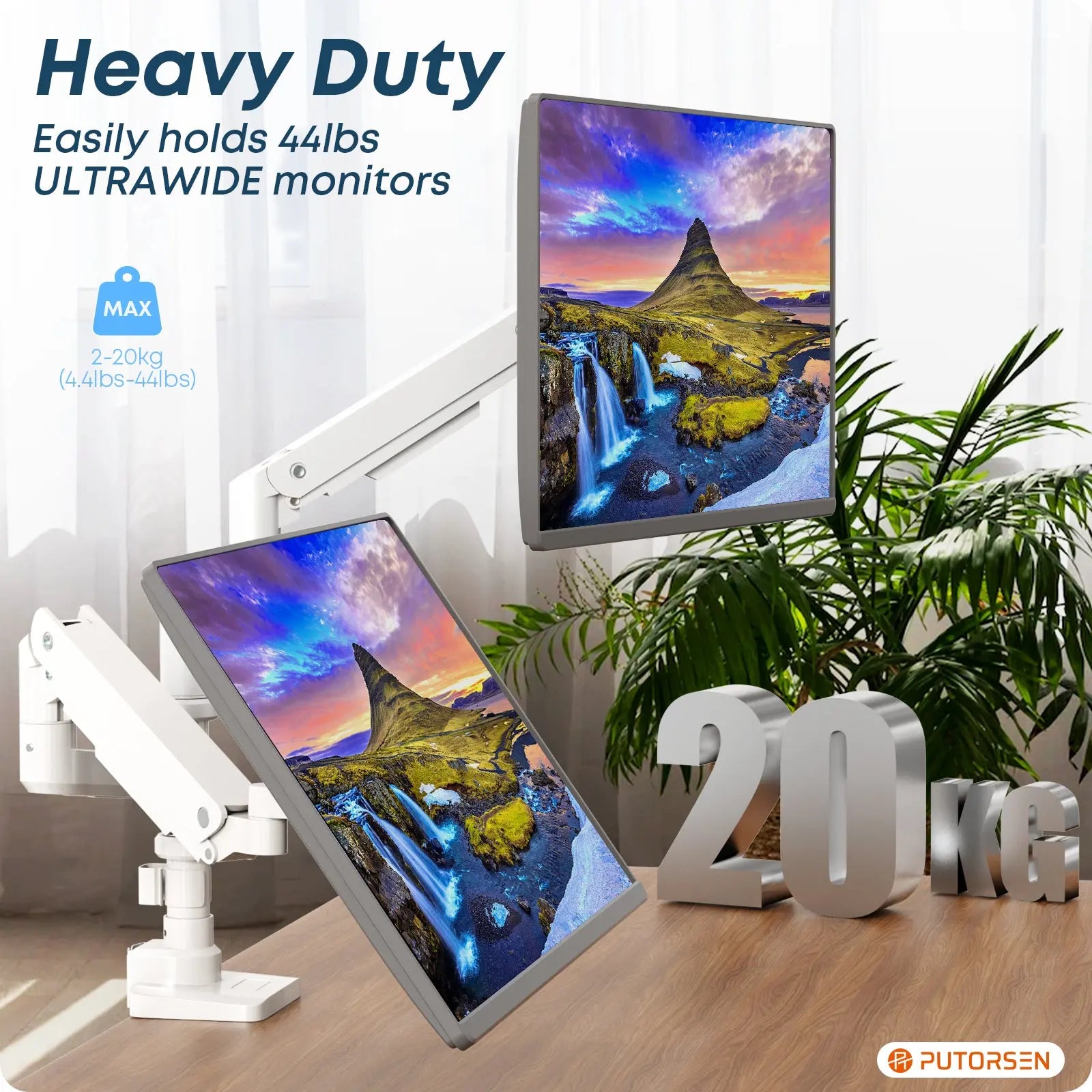 PUTORSEN 17-49 inch Premium Aluminum Heavy Duty Dual Monitor Arm for Ultrawide Screens PUTORSEN