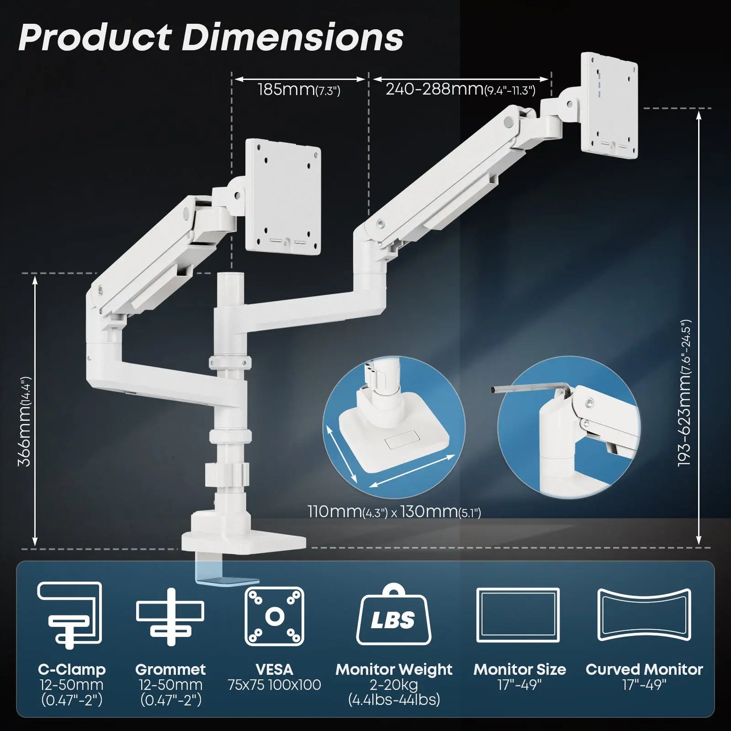 PUTORSEN 17-49 inch Premium Aluminum Heavy Duty Dual Monitor Arm for Ultrawide Screens PUTORSEN