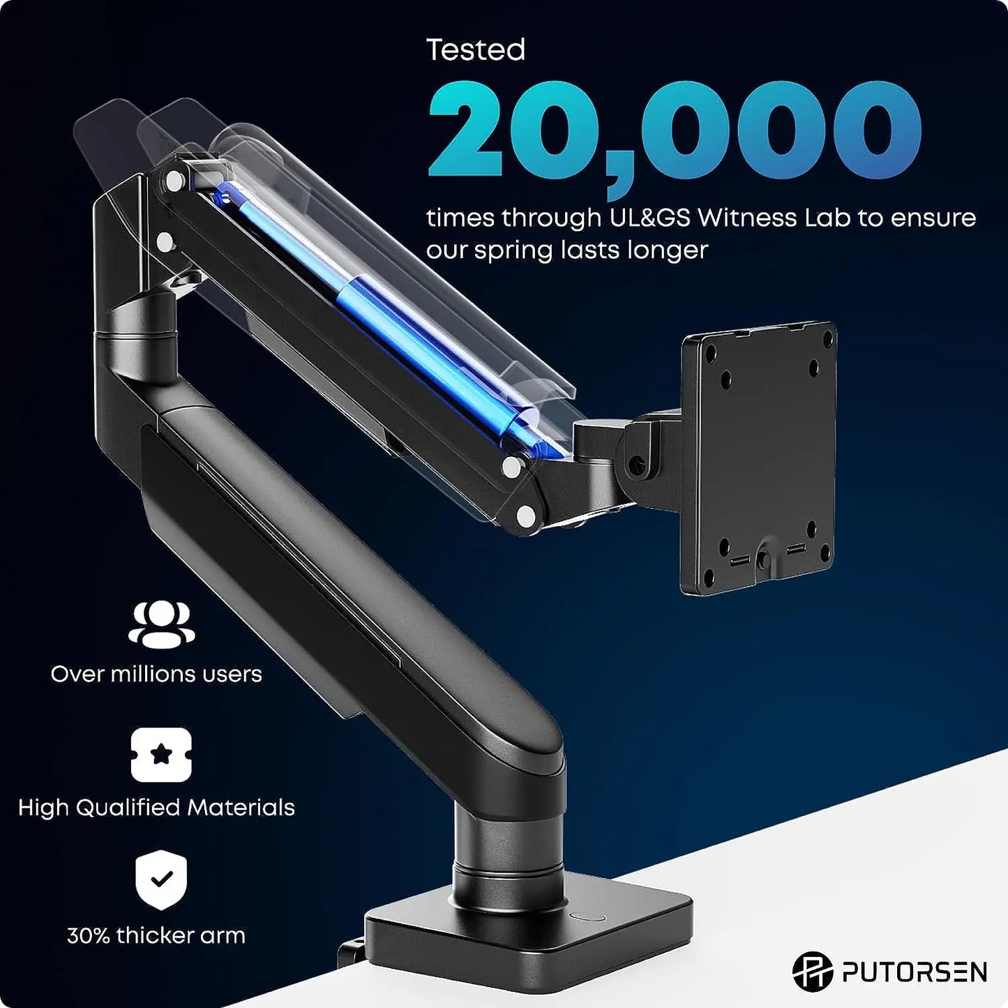 PUTORSEN 17-49 inch Premium Aluminum Single Monitor Arm Desk Mount PUTORSEN