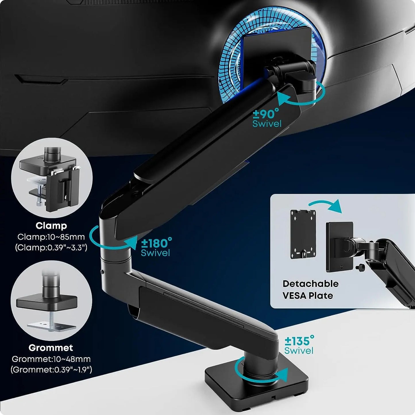 PUTORSEN 17-49 inch Premium Aluminum Single Monitor Arm Desk Mount PUTORSEN