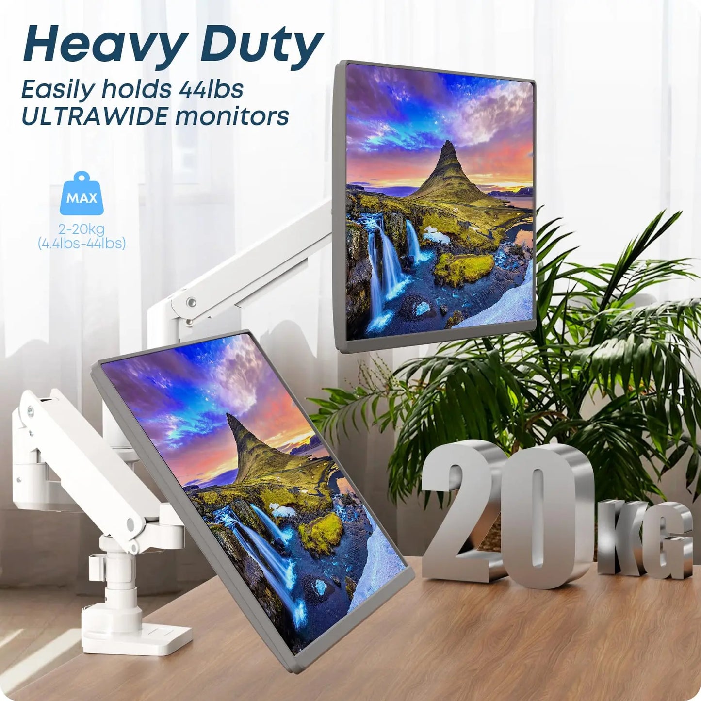 PUTORSEN 17-49 inch Premium Heavy Duty Dual Monitor Arm for Ultrawide Screens up to 44lbs, Vertically Stacked Monitor Desk Mount, Fully Adjustable, VESA 75/100 PUTORSEN