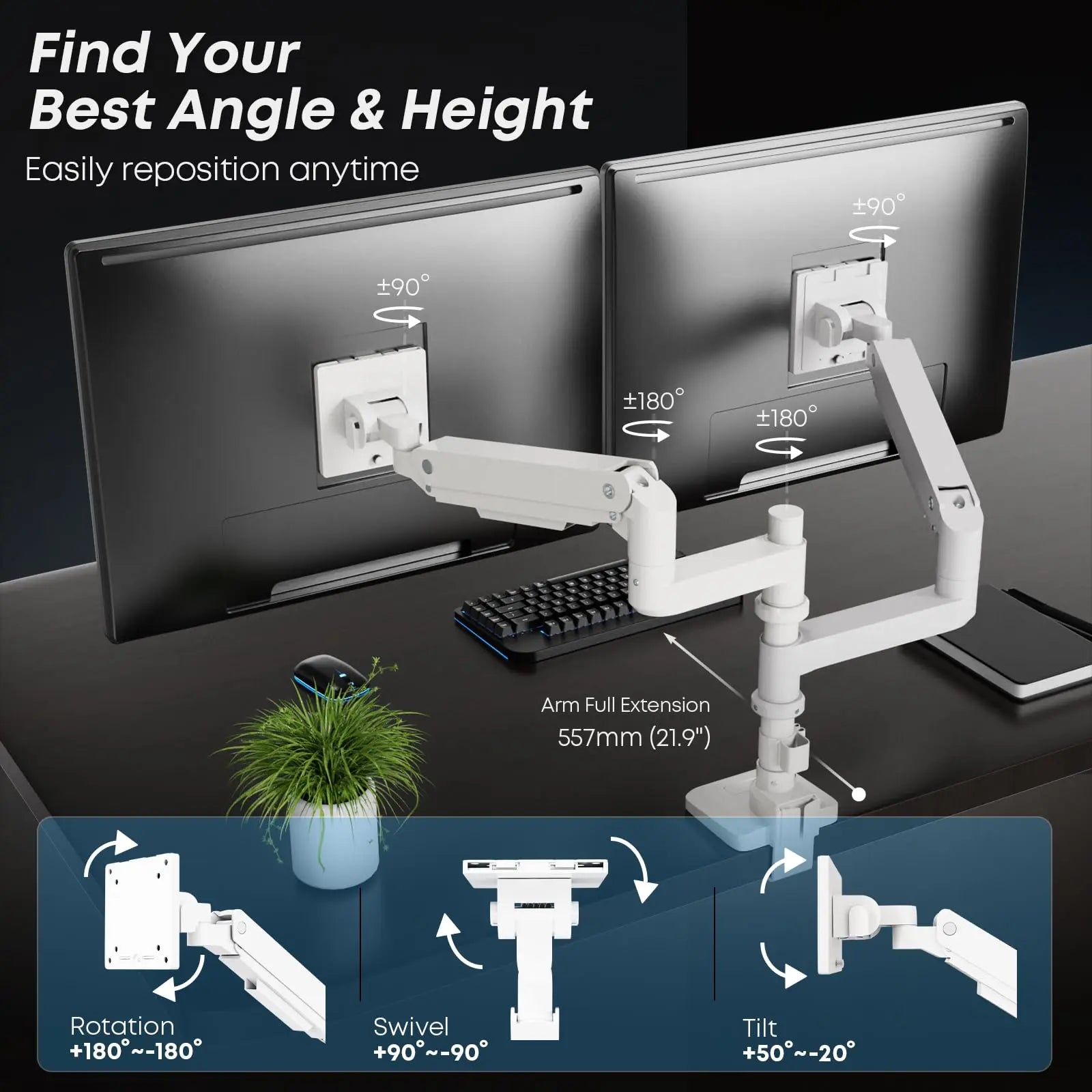 PUTORSEN 17-49 inch Premium Heavy Duty Dual Monitor Arm for Ultrawide Screens up to 44lbs, Vertically Stacked Monitor Desk Mount, Fully Adjustable, VESA 75/100 PUTORSEN