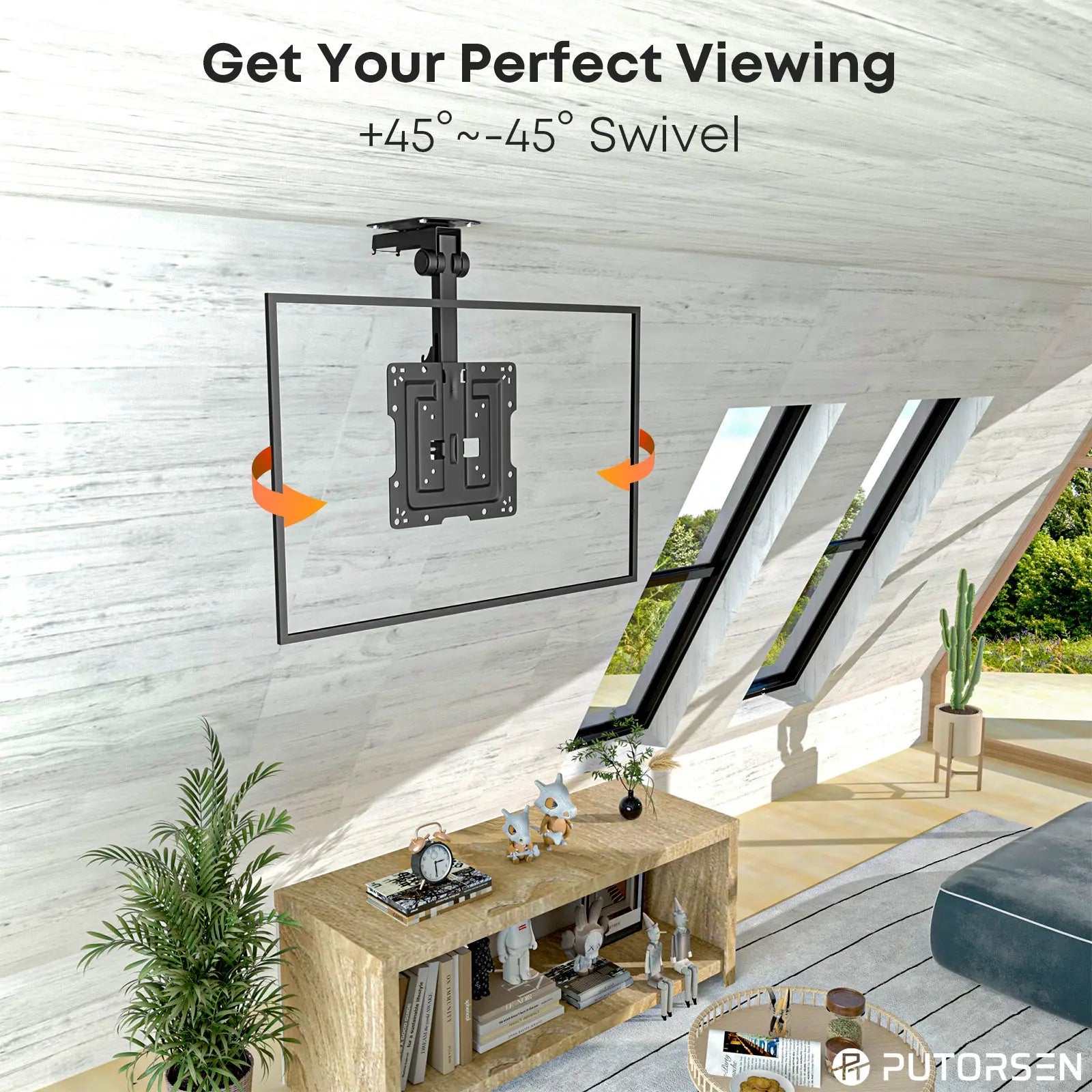 PUTORSEN 19-43 inch TV ceiling mount Foldable, height-adjustable ceiling mount for televisions PUTORSEN
