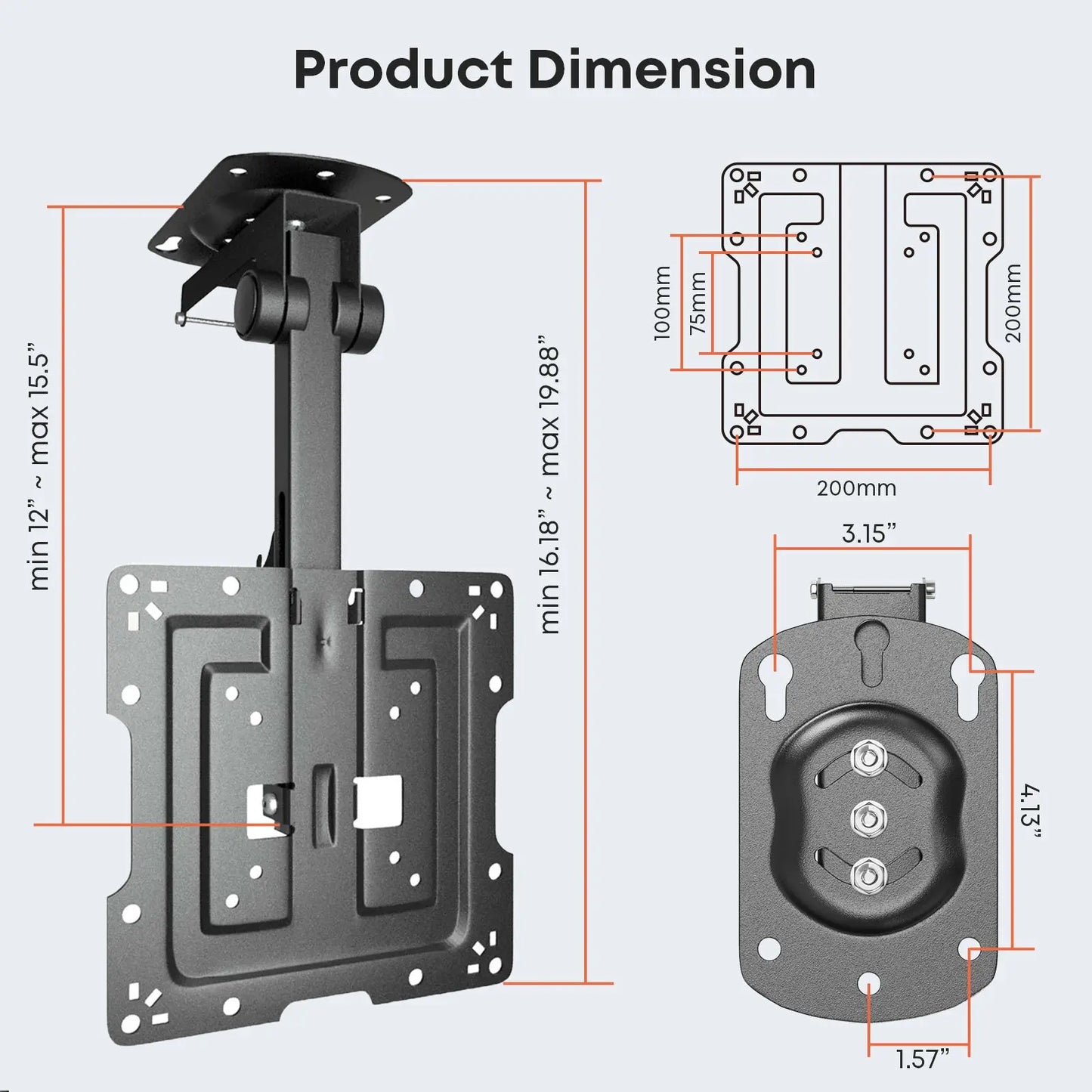 PUTORSEN 19-43 inch TV ceiling mount Foldable, height-adjustable ceiling mount for televisions PUTORSEN