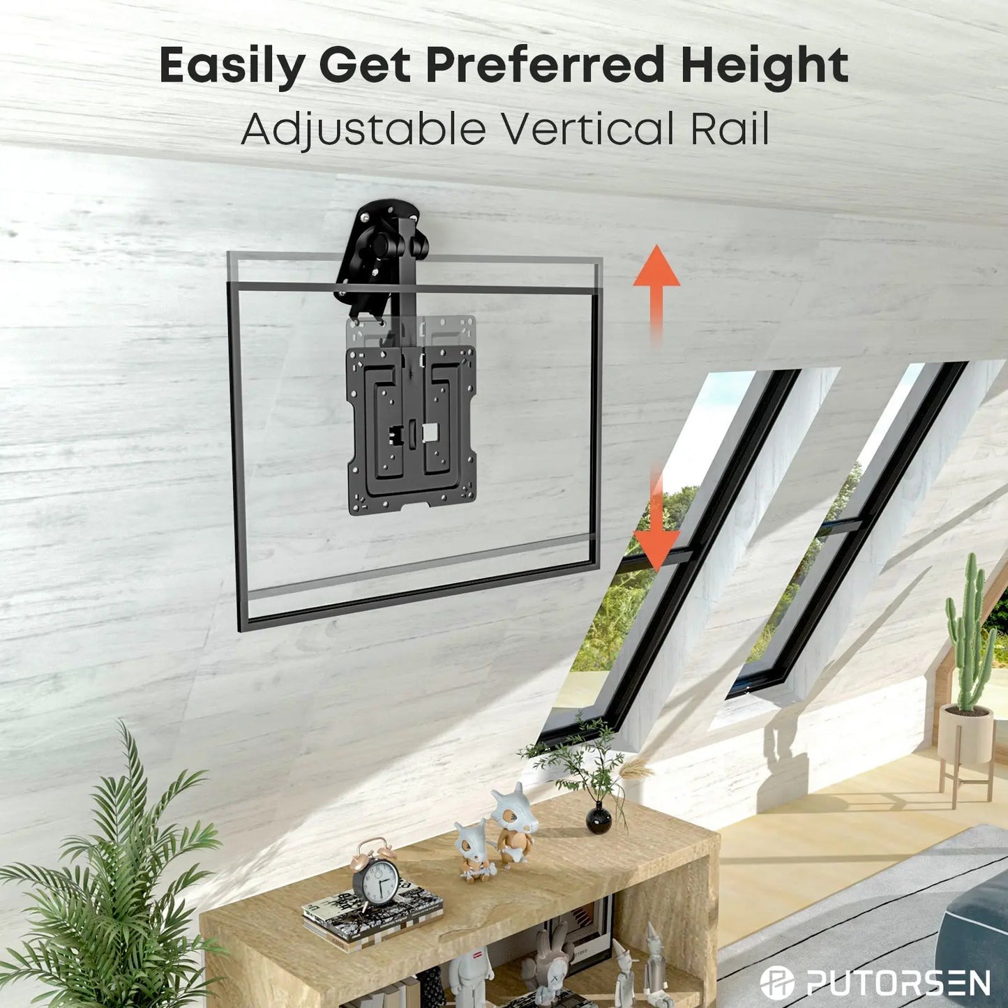 PUTORSEN 19-43 inch TV ceiling mount Foldable, height-adjustable ceiling mount for televisions PUTORSEN