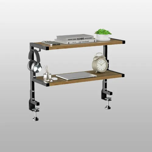 PUTORSEN 2-Tier Clamp-On Desk Shelf - 24 inch Adjustable Height and Versatile Hook, Above or Under Desk Storage for Office & Gaming PUTORSEN