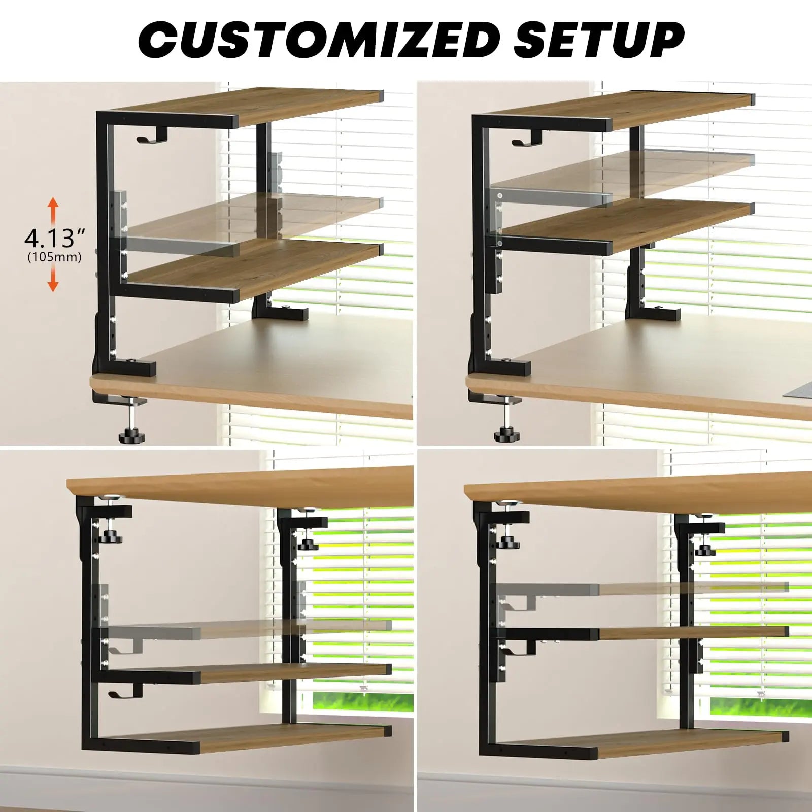 PUTORSEN 2-Tier Clamp-On Desk Shelf - 24 inch Adjustable Height and Versatile Hook, Above or Under Desk Storage for Office & Gaming PUTORSEN