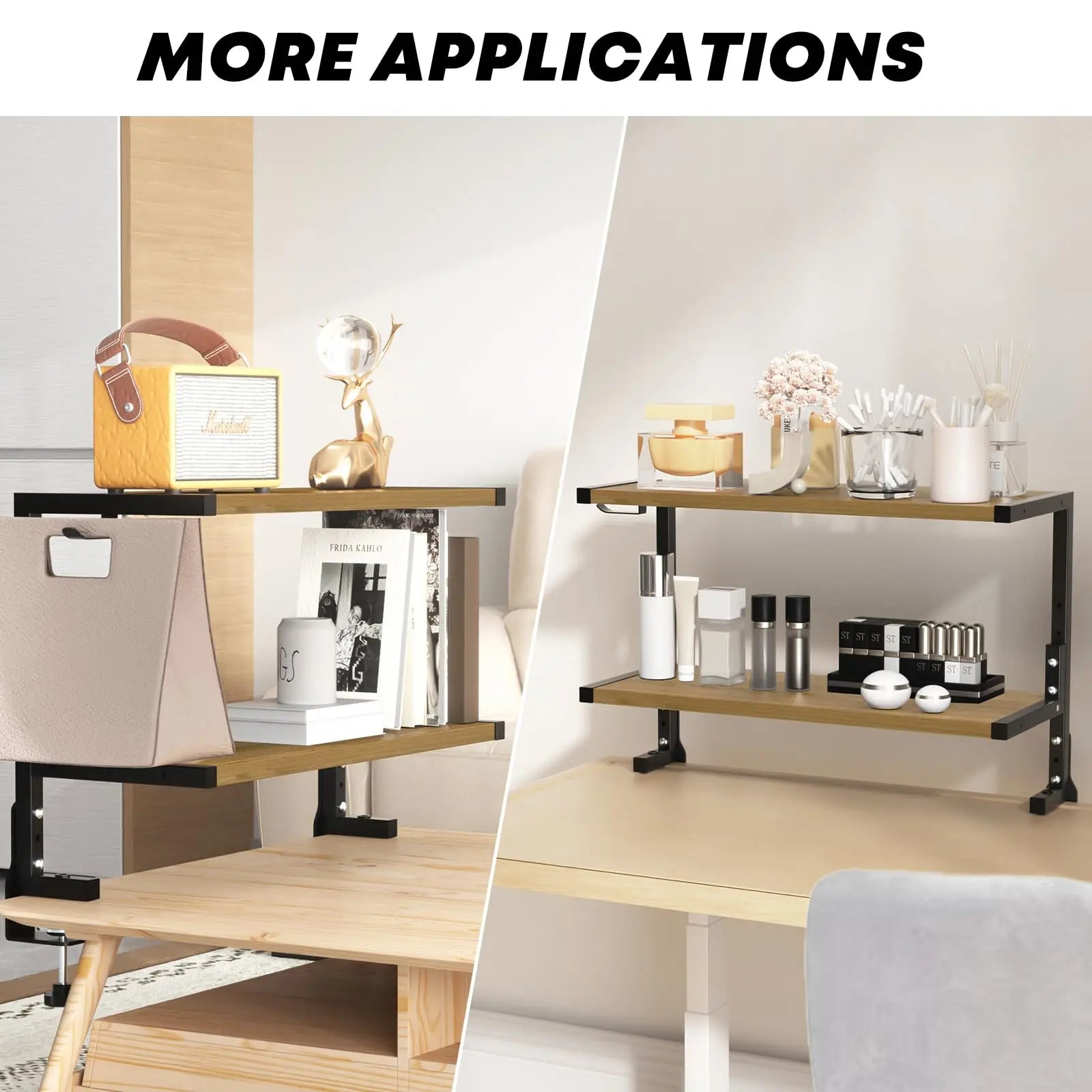 PUTORSEN 2-Tier Clamp-On Desk Shelf - 24 inch Adjustable Height and Versatile Hook, Above or Under Desk Storage for Office & Gaming PUTORSEN